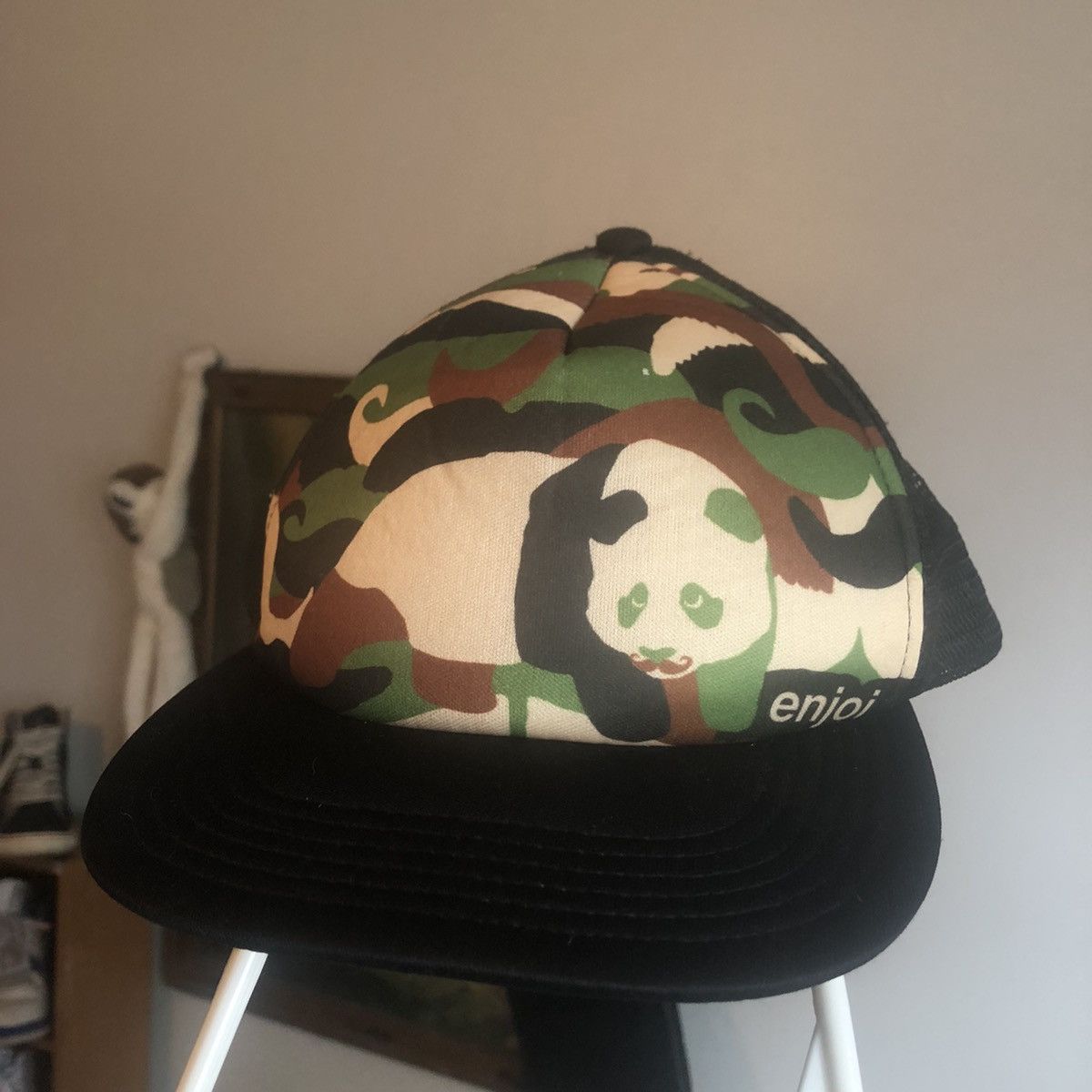 Enjoi Vintage Enjoi Skateboards Panda Woodland Camo Trucker Hat Size ONE SIZE - 1 Thumbnail