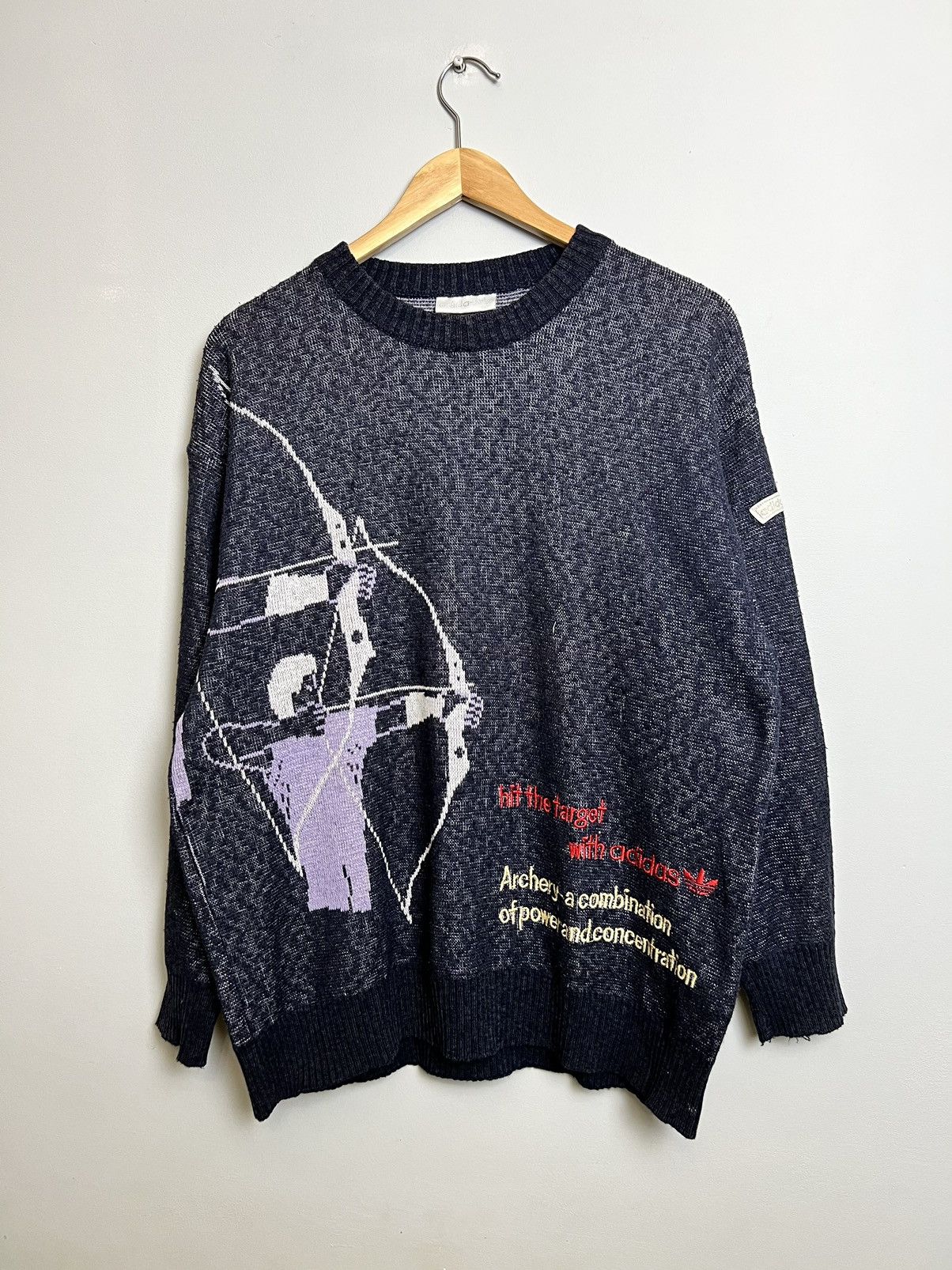 Rare Vintage 90s Adidas Archer Print Knit Sweatshirt Medium