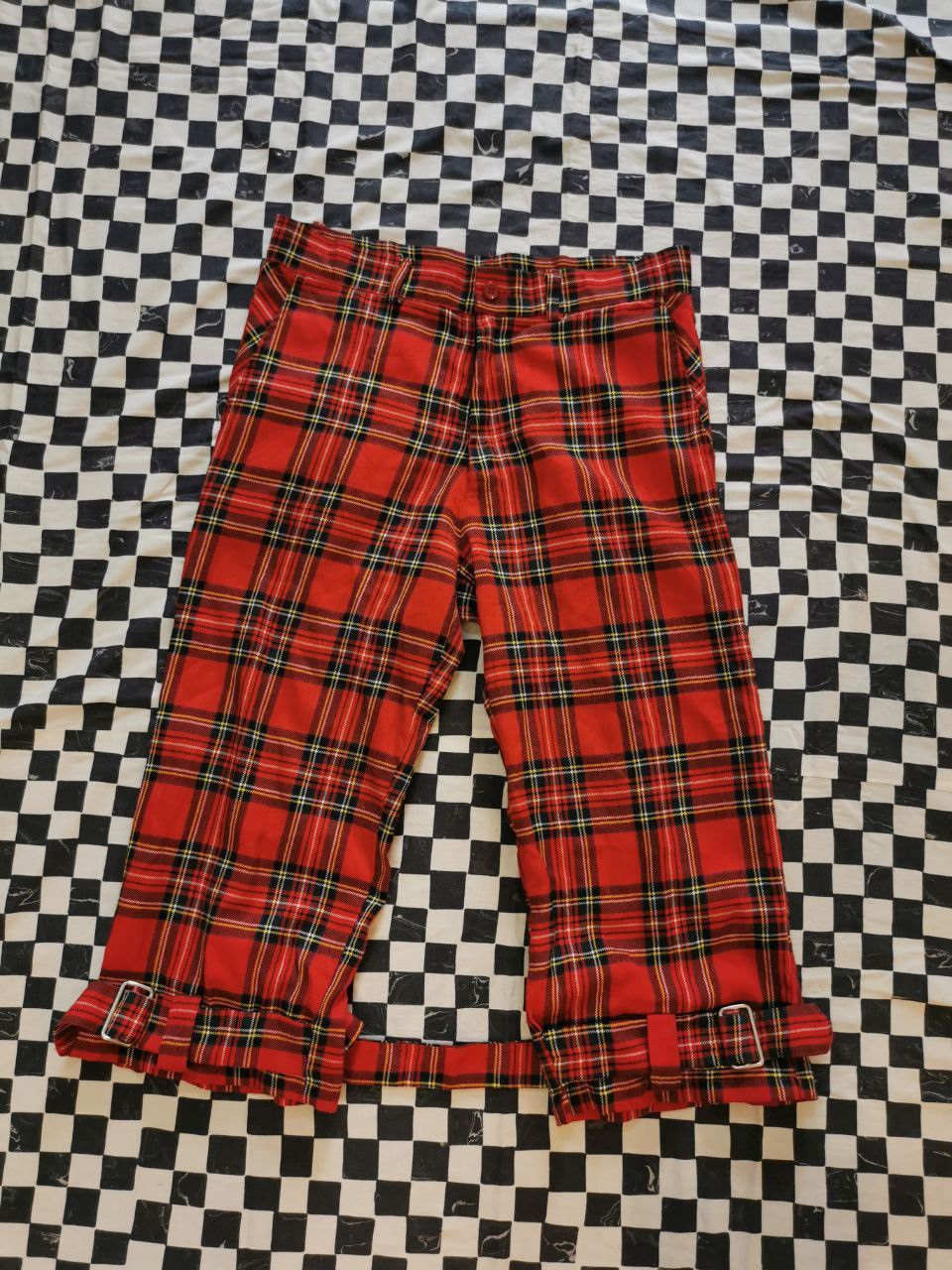 TARTAN 3q BONDAGE STRAP ZIPPER PANTS