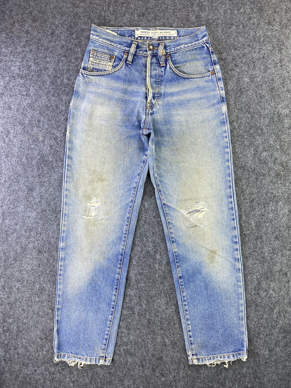 Edwin Edwin Made In Italy Distress Blue Wash Jeans - J792 Size US 28 / EU 44 - 1 Thumbnail