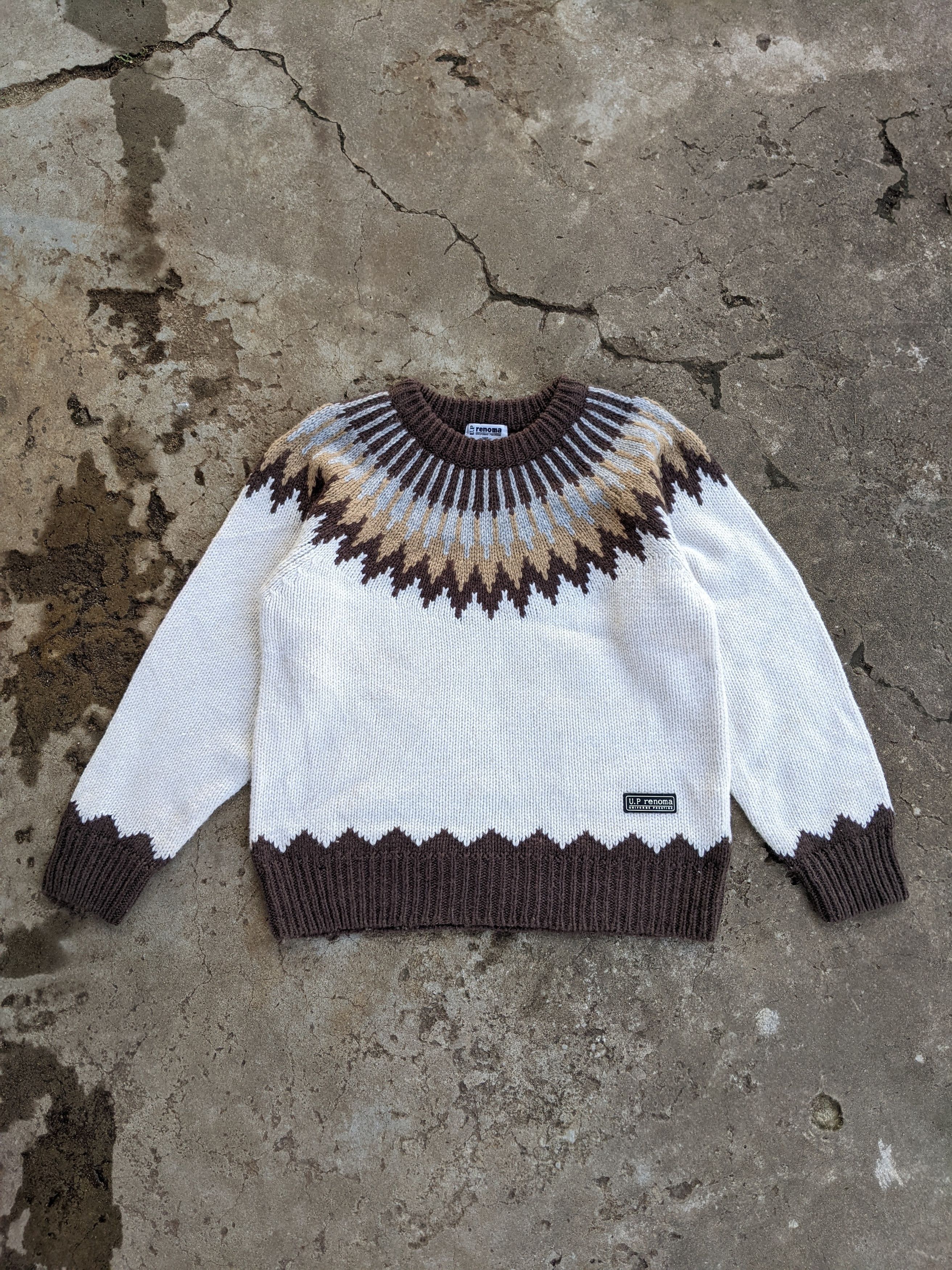 image of Aran Isles Knitwear x Renoma Navajo Style Knitwear Sweater in Cream, Men's (Size XS)