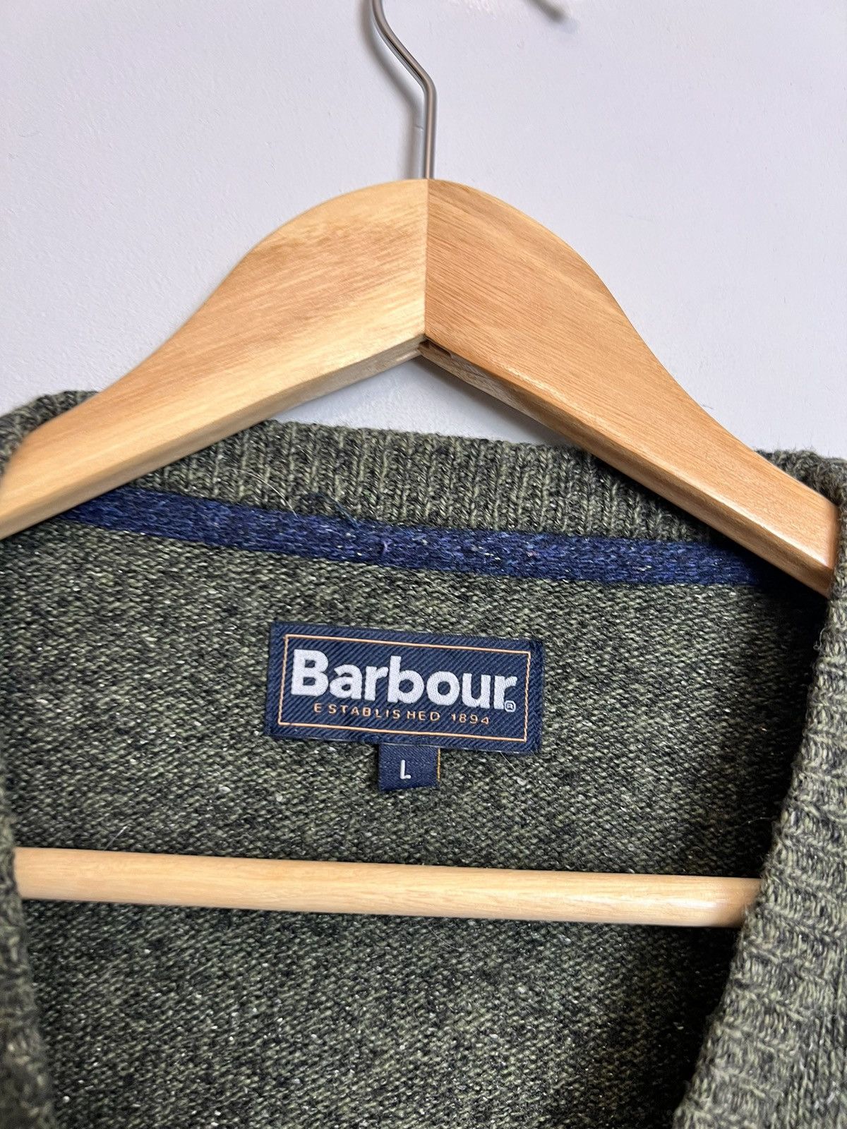 Barbour × Vintage Rare Vintage Barbour Wool Knit Sweater Olive Kurt Cobain Y2K Size US L / EU 52-54 / 3 - 6 Thumbnail