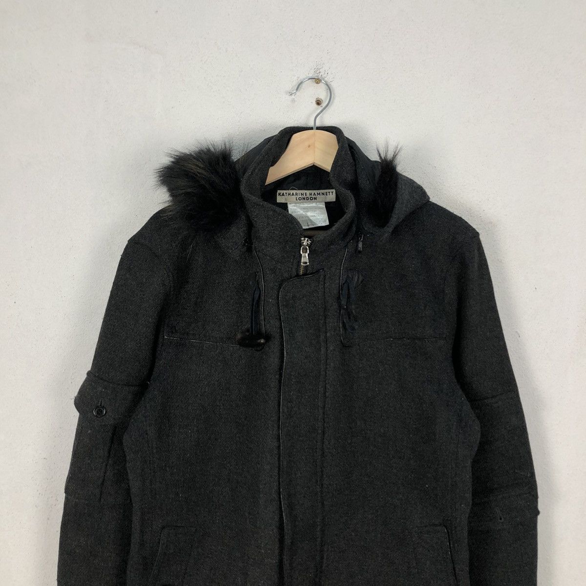 Japanese Brand RARE MINK FUR HOODIE WOOL JACKET KATHARINE HAMNETT LONDON Size US XL / EU 56 / 4 - 3 Thumbnail