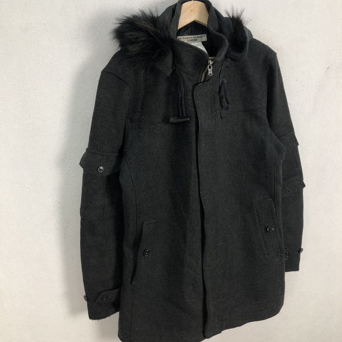 Japanese Brand RARE MINK FUR HOODIE WOOL JACKET KATHARINE HAMNETT LONDON Size US XL / EU 56 / 4 - 5 Thumbnail