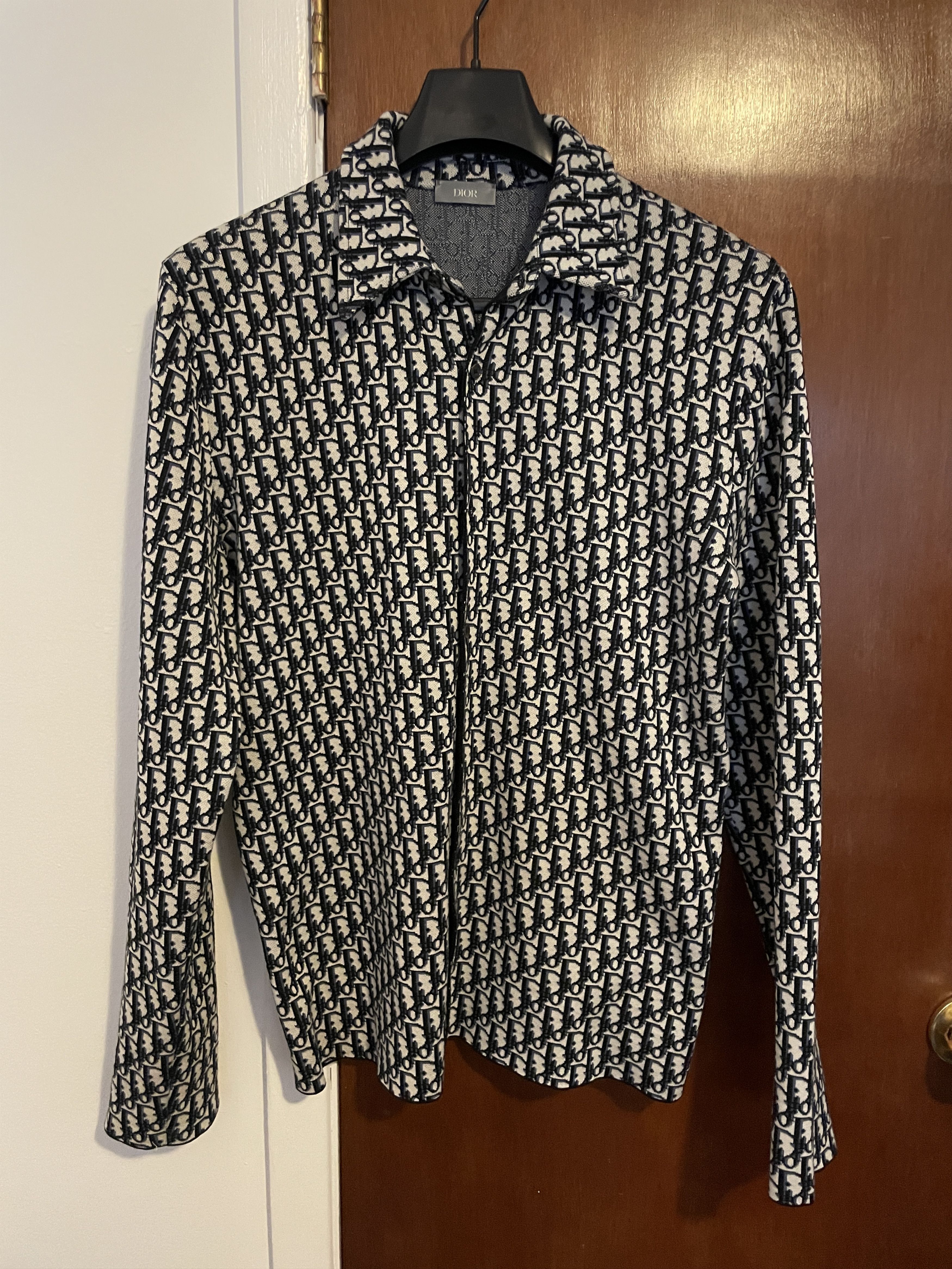 image of Dior Men 2020 Oblique Jacquard Polo Sweater Dress Shirt in Black (Size Medium)