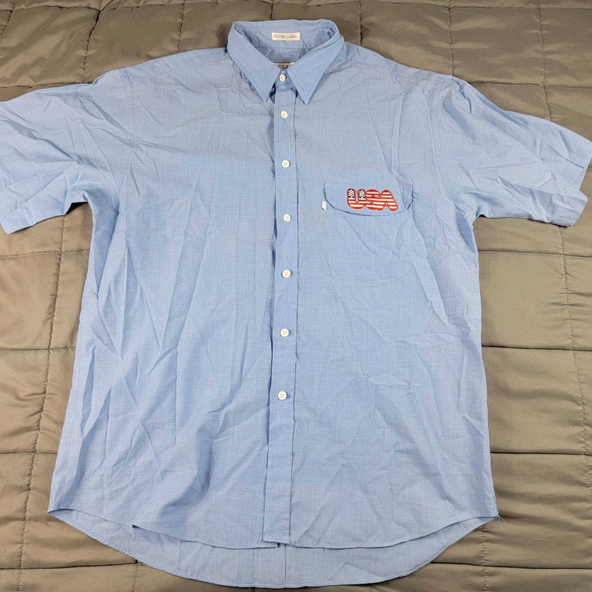 Levi Silver Label Mens Large Blue Button Shirt USA Flag Amer