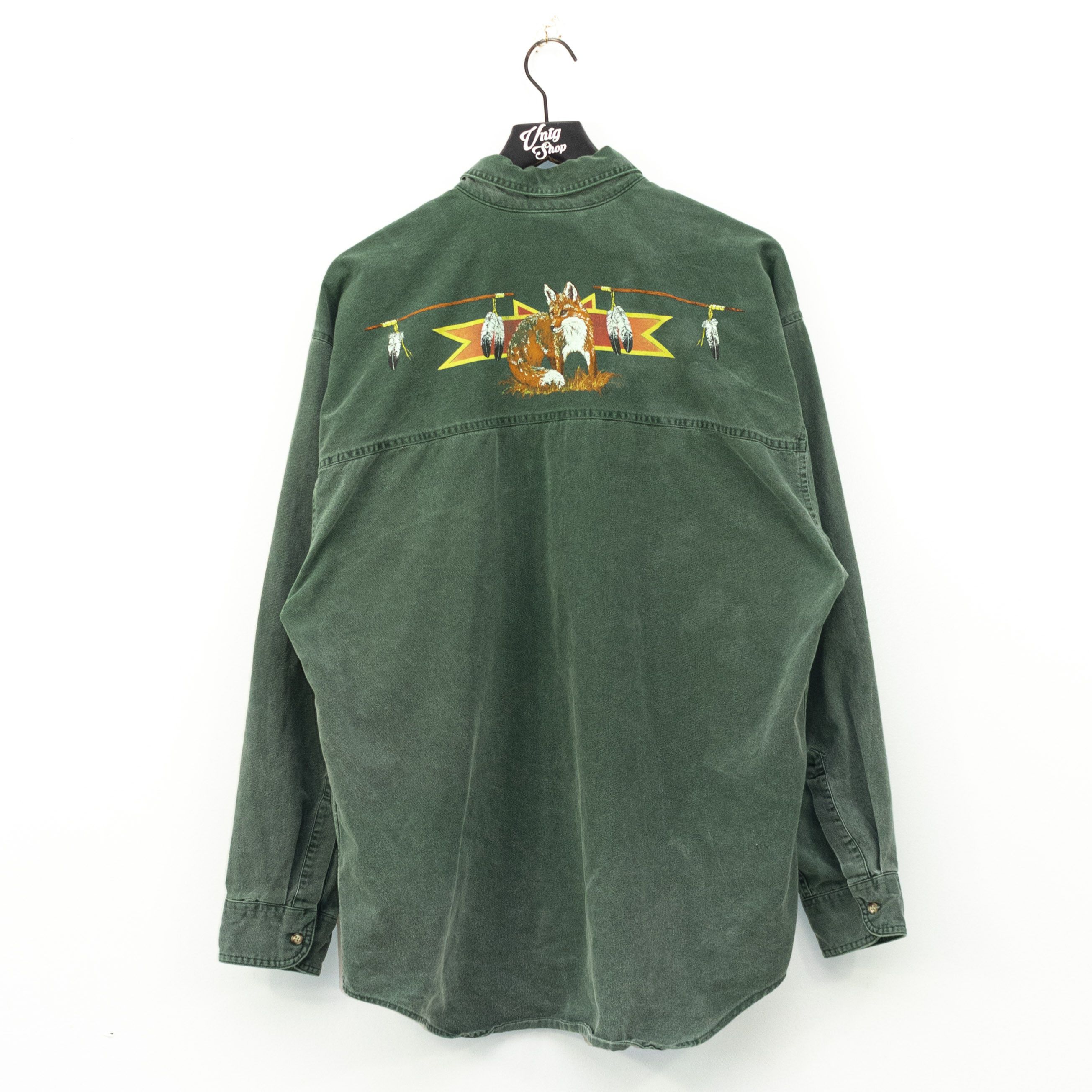Vintage 90s Coldwater Creek Fox Nature Printed Denim Shirt