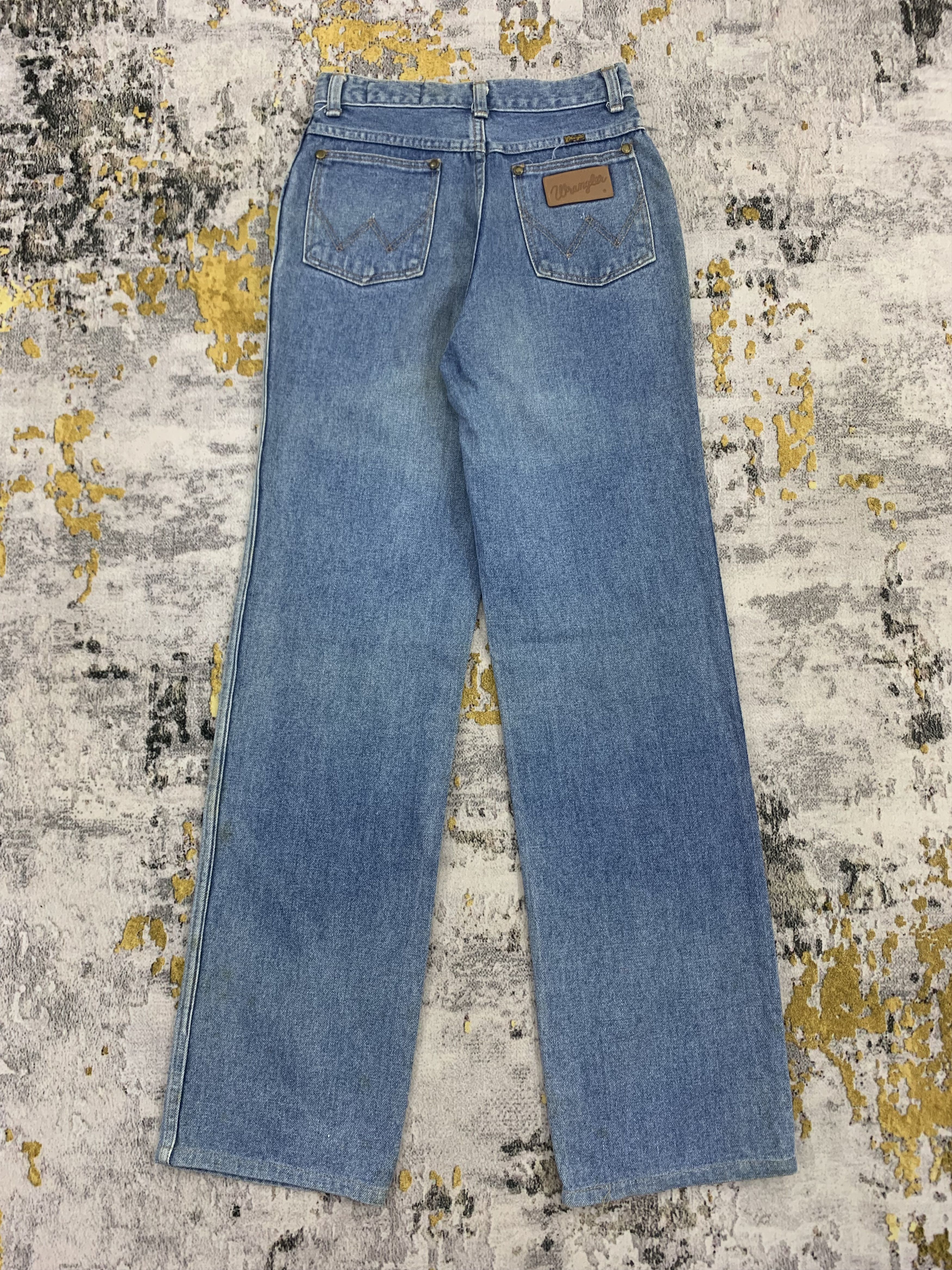 Vintage Tiny Waist Jeans Wrangler Blue Denim High Waist Loose Fit Size 23" - 5 Thumbnail
