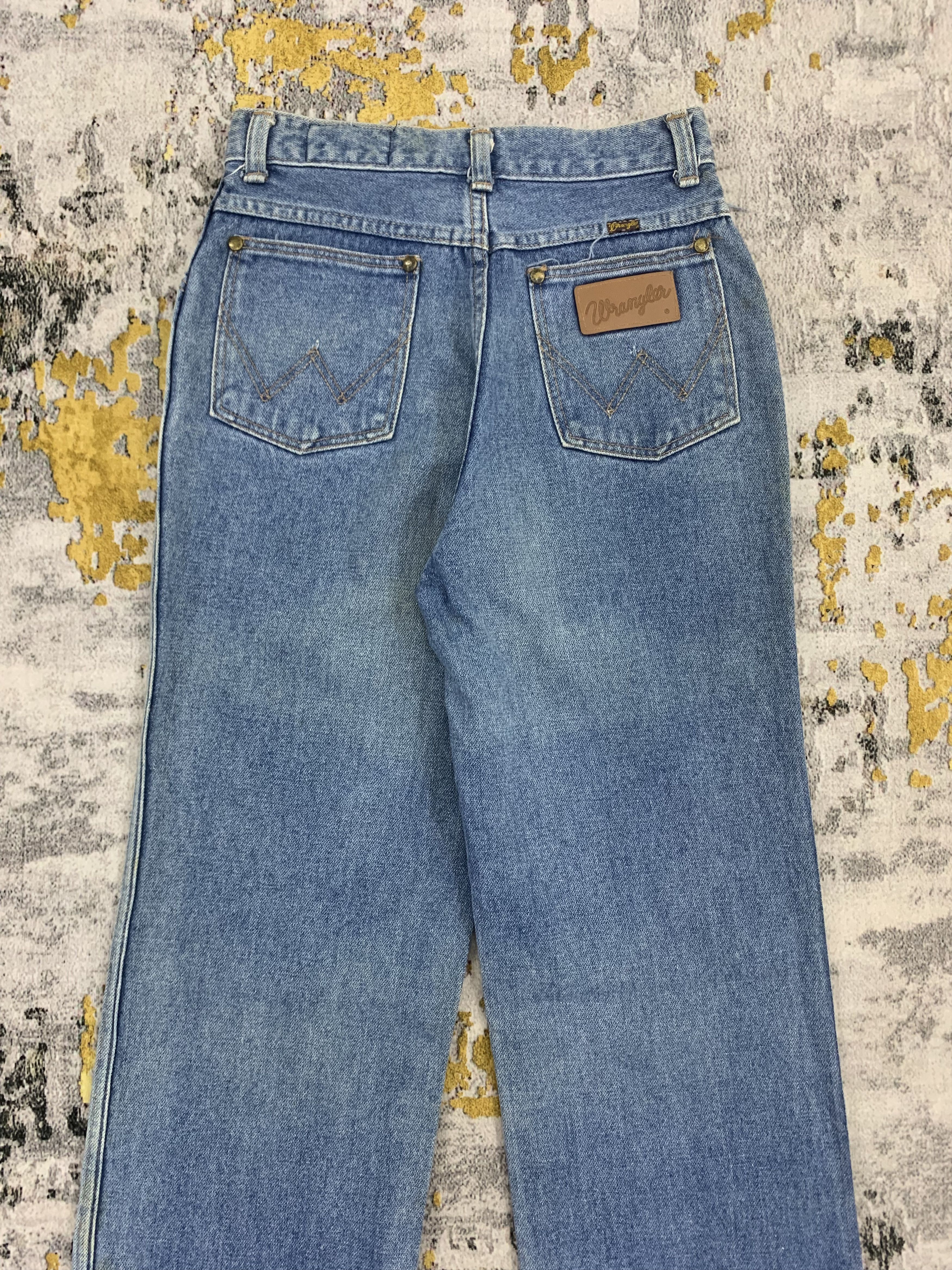 Vintage Tiny Waist Jeans Wrangler Blue Denim High Waist Loose Fit Size 23" - 6 Thumbnail