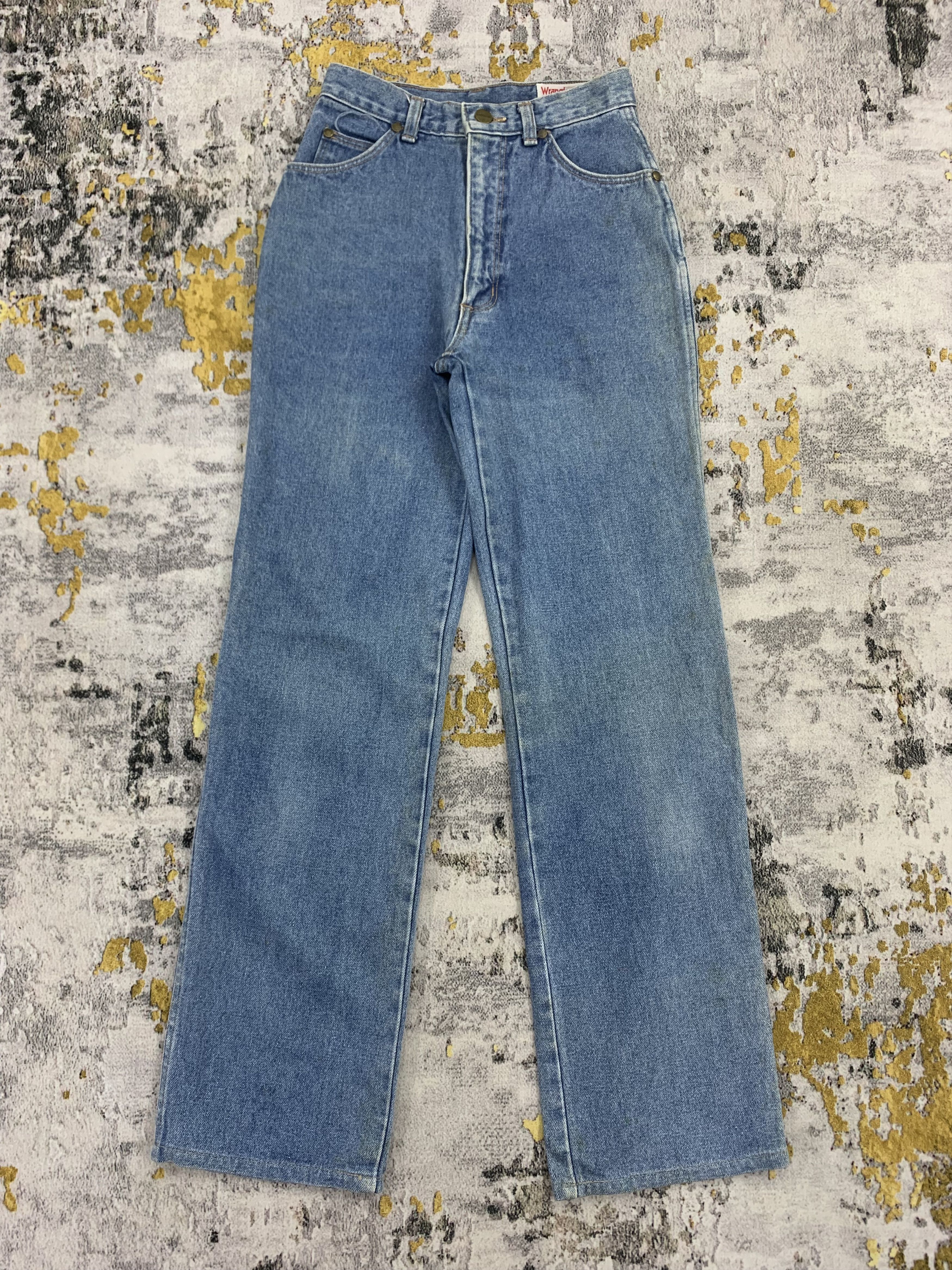 Vintage Tiny Waist Jeans Wrangler Blue Denim High Waist Loose Fit Size 23" - 1 Thumbnail