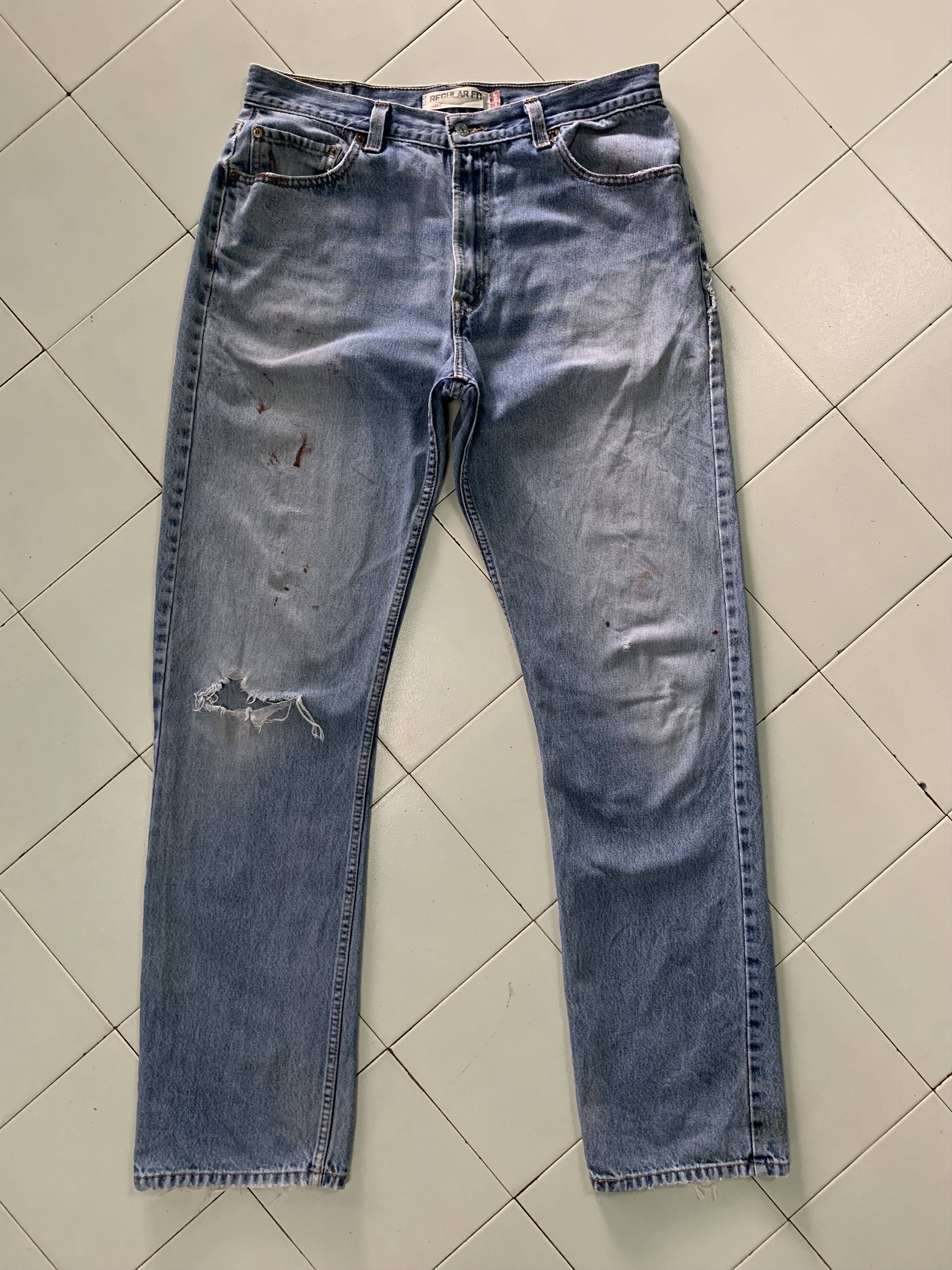 Levi's Vintage Levis Ripped Jeans Dirty Blue Denim Levis 505 Size US 35 - 1 Thumbnail