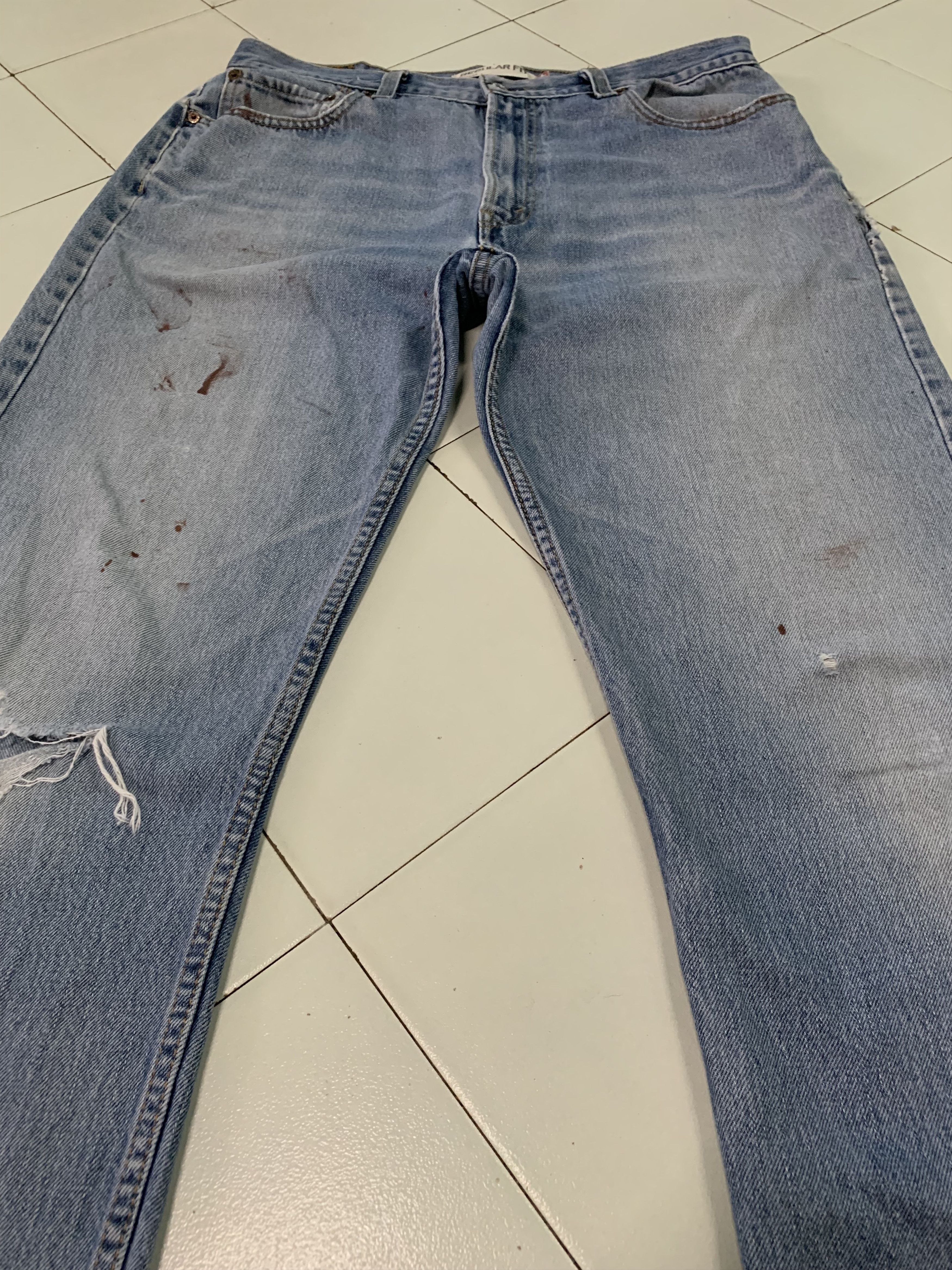 Levi's Vintage Levis Ripped Jeans Dirty Blue Denim Levis 505 Size US 35 - 3 Thumbnail