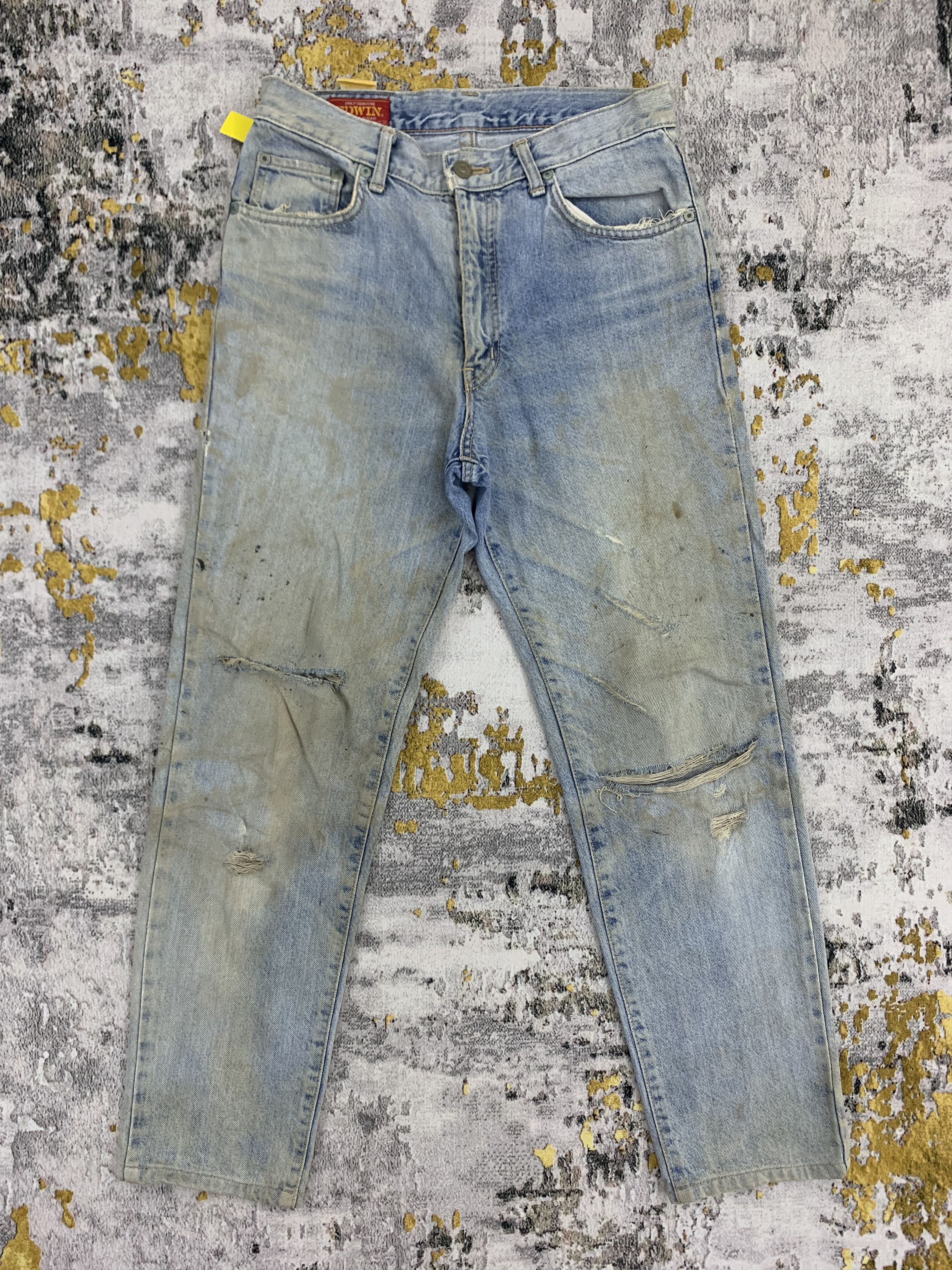 Edwin Vintage 80s Edwin Classic Jeans Dirty Blue Denim Ripped Size US 29 - 1 Thumbnail