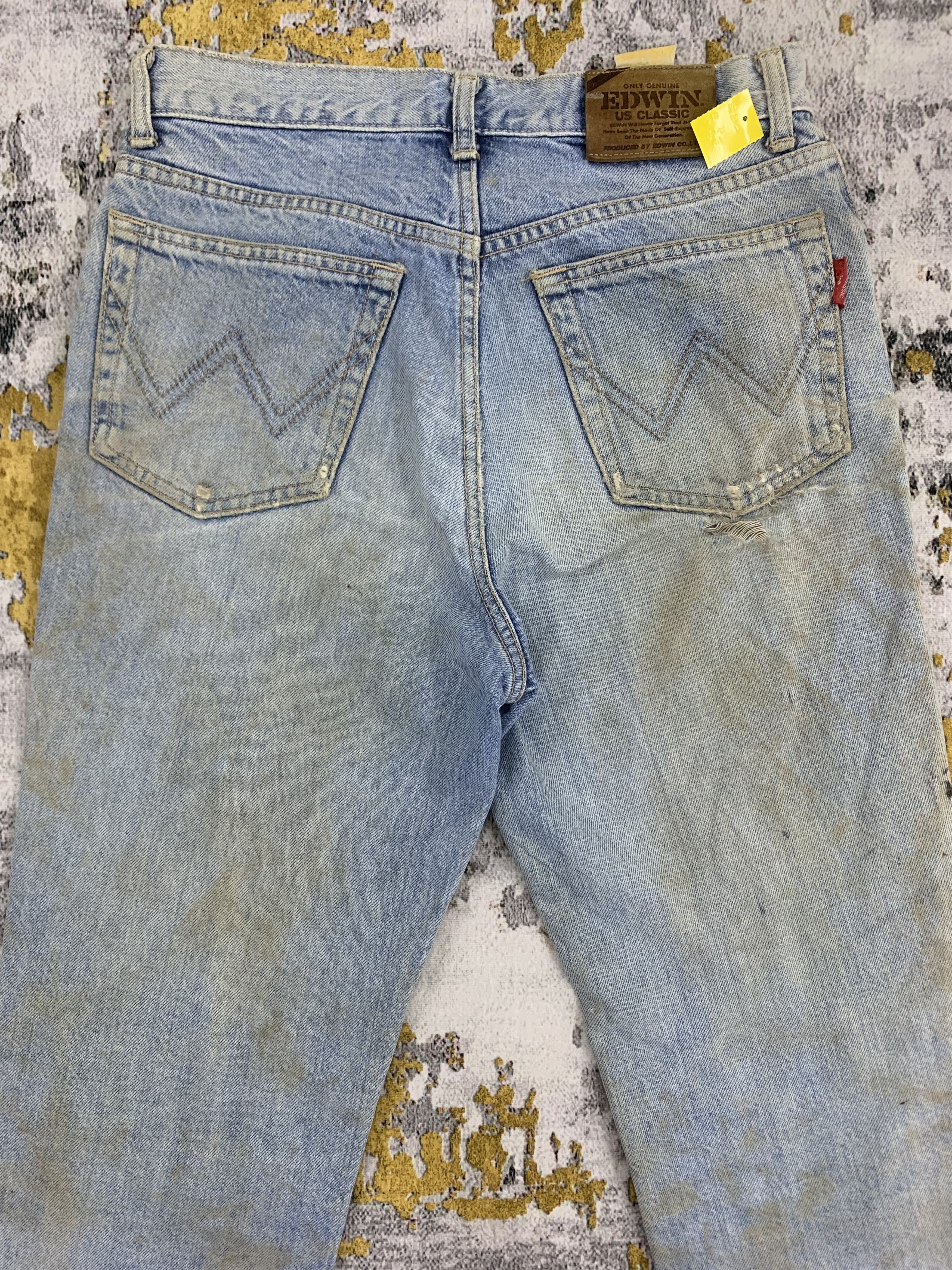 Edwin Vintage 80s Edwin Classic Jeans Dirty Blue Denim Ripped Size US 29 - 7 Thumbnail