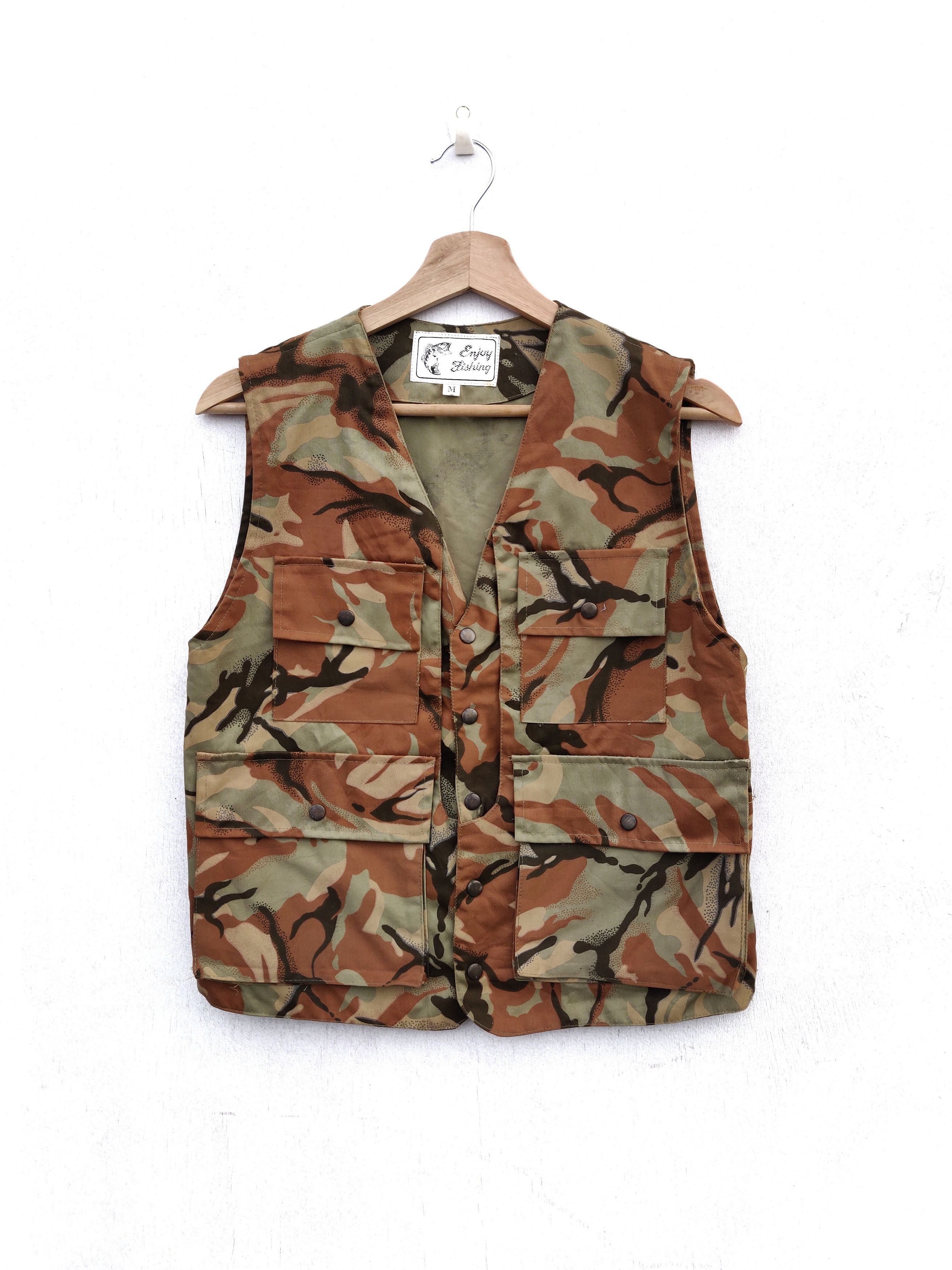 image of Chaos Fishing Club x Vintage Enjoy Fishing Camo Vest Tactical in Dark Camo (Size Medium)