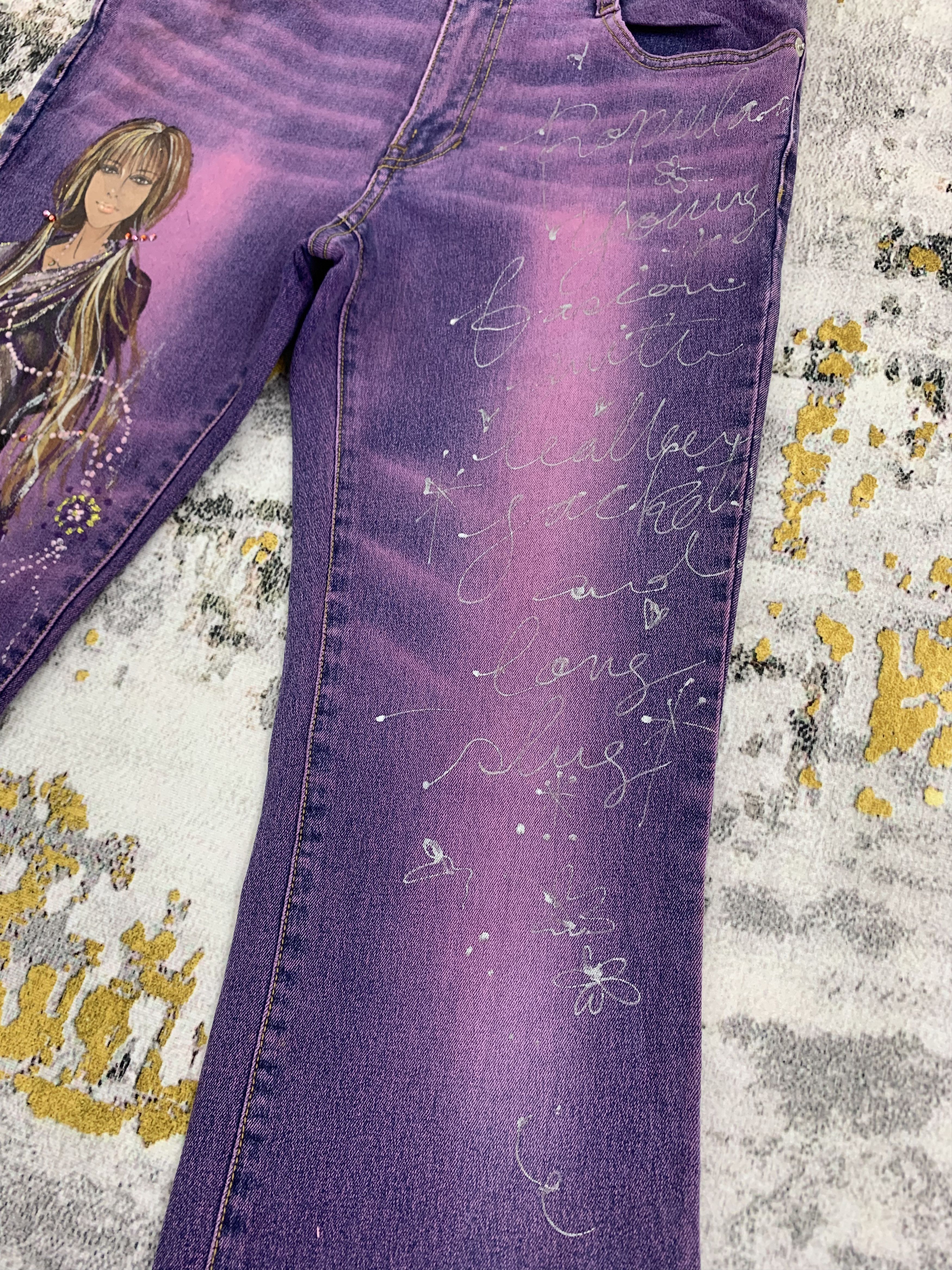Japanese Brand Violet Blueant Jeans Bootcut Flared Denim Girl Printed Size 29" - 4 Thumbnail