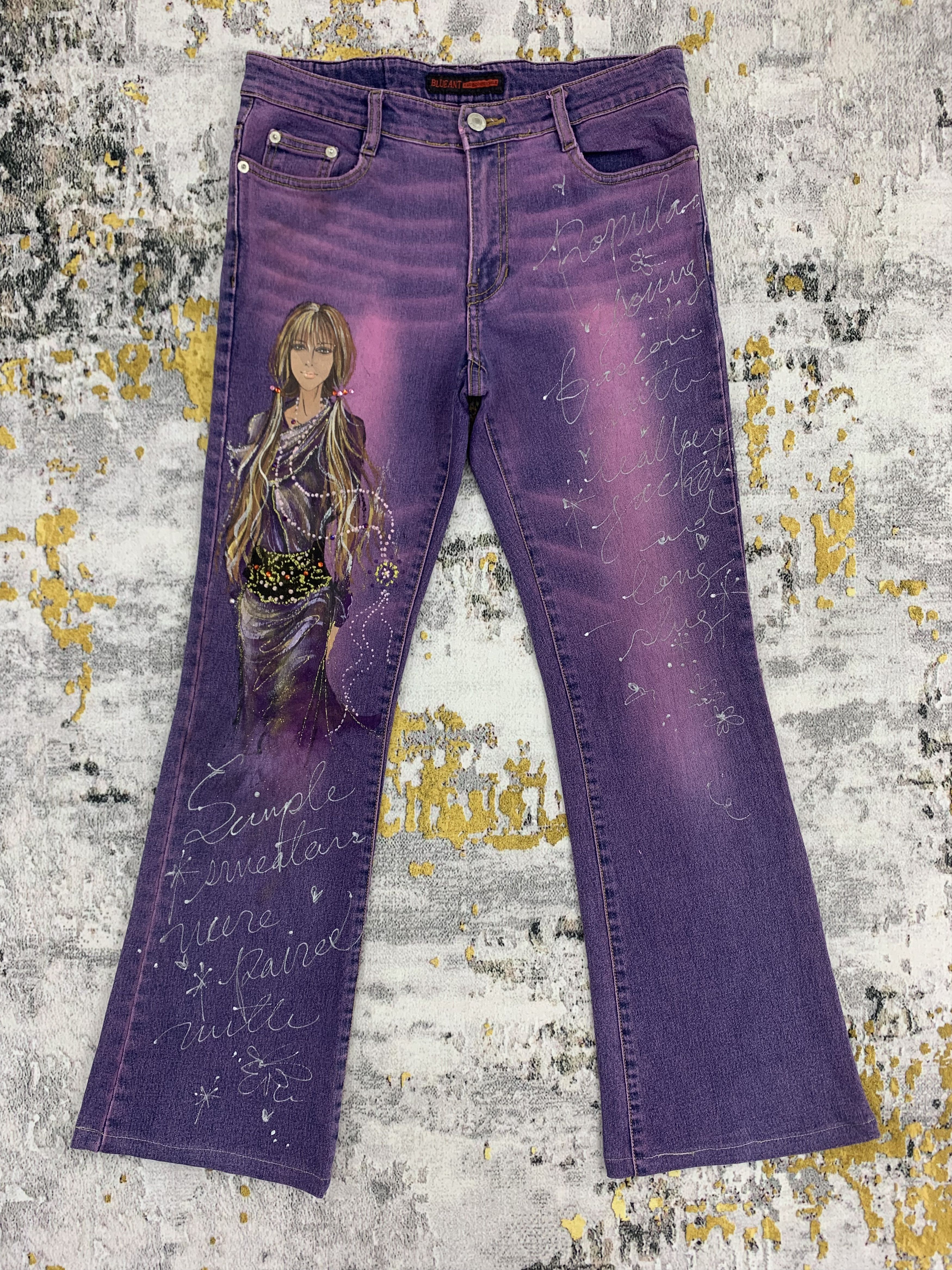 Japanese Brand Violet Blueant Jeans Bootcut Flared Denim Girl Printed Size 29" - 1 Thumbnail