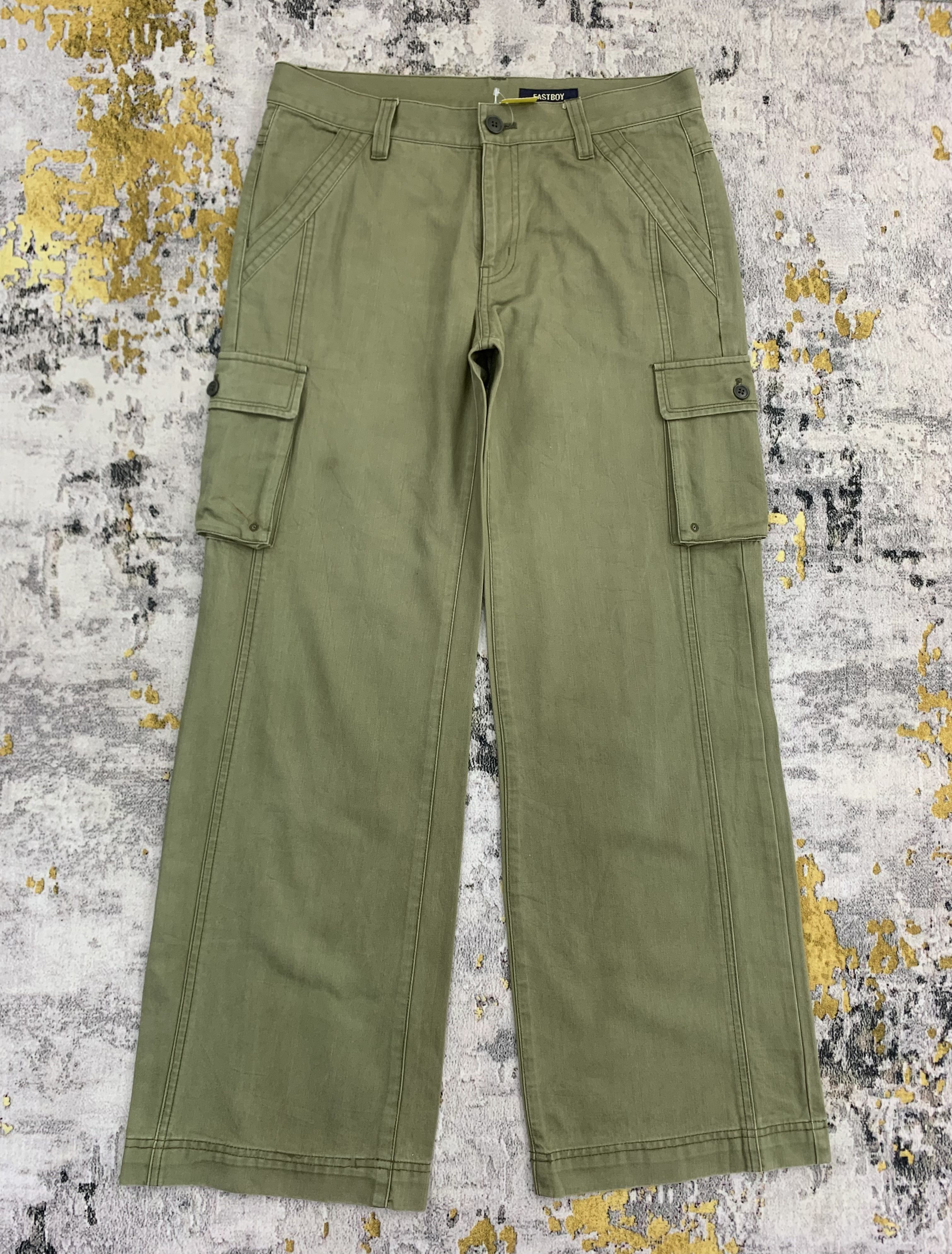 Japanese Brand Eastboy Cargo Pants Multi Pocket Olive Green Size US 31 - 1 Thumbnail