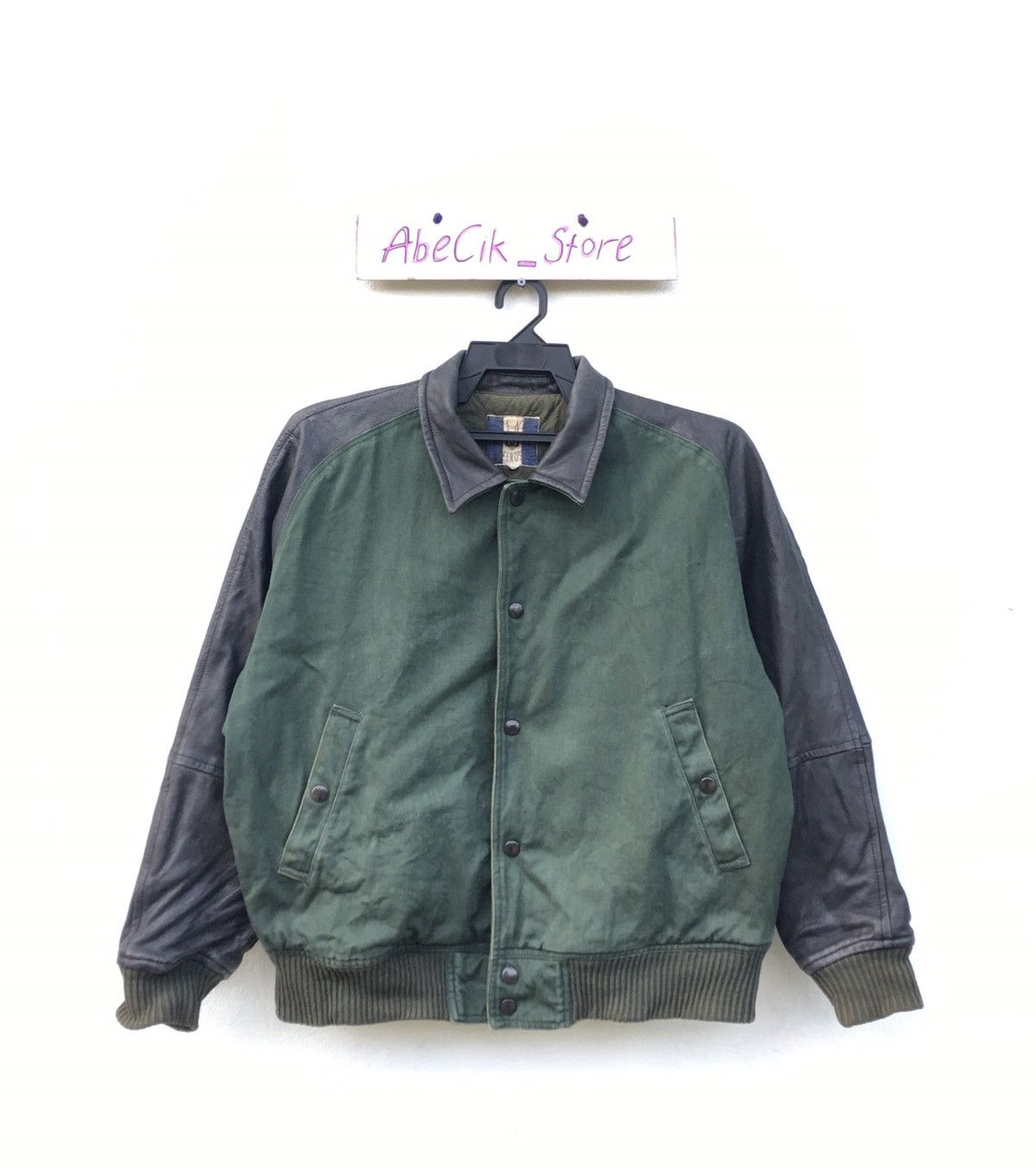 image of Men’S Melrose Varsity Leather Jacket in Black Green, Men's (Size Medium)