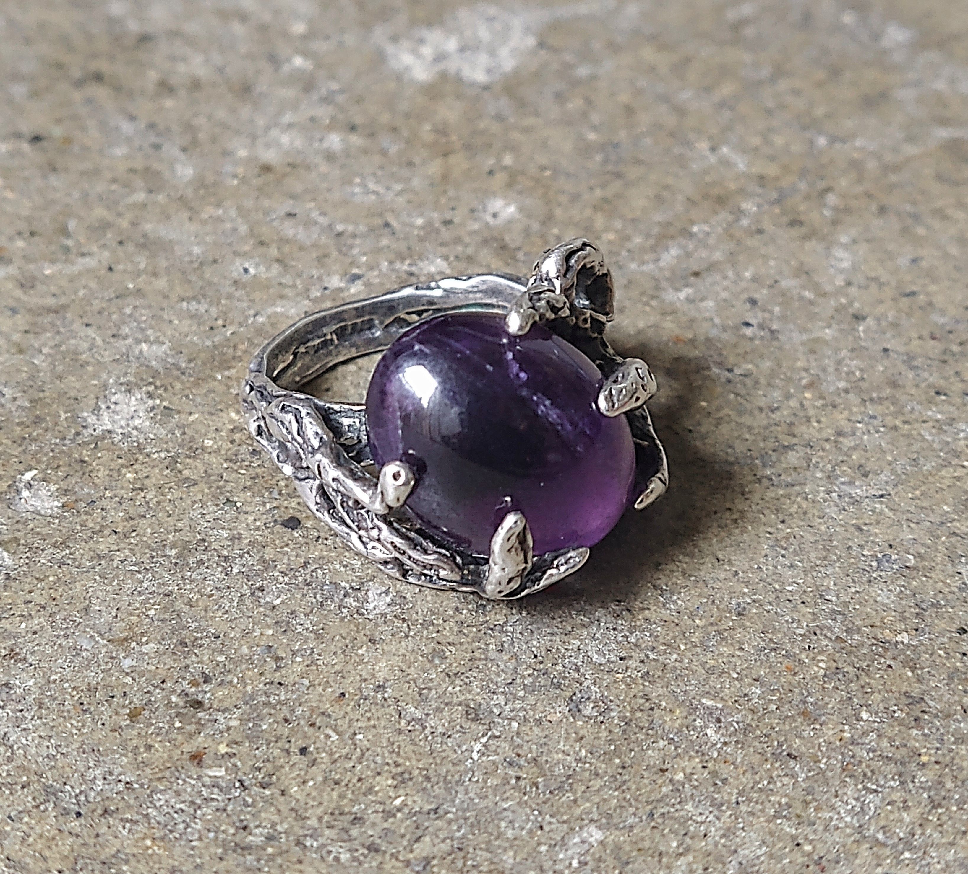 image of Avant Garde x Jewelry Sterling Silver Ring Purple Amethyst 7.75 Brutalist Modern in Purple/Silver