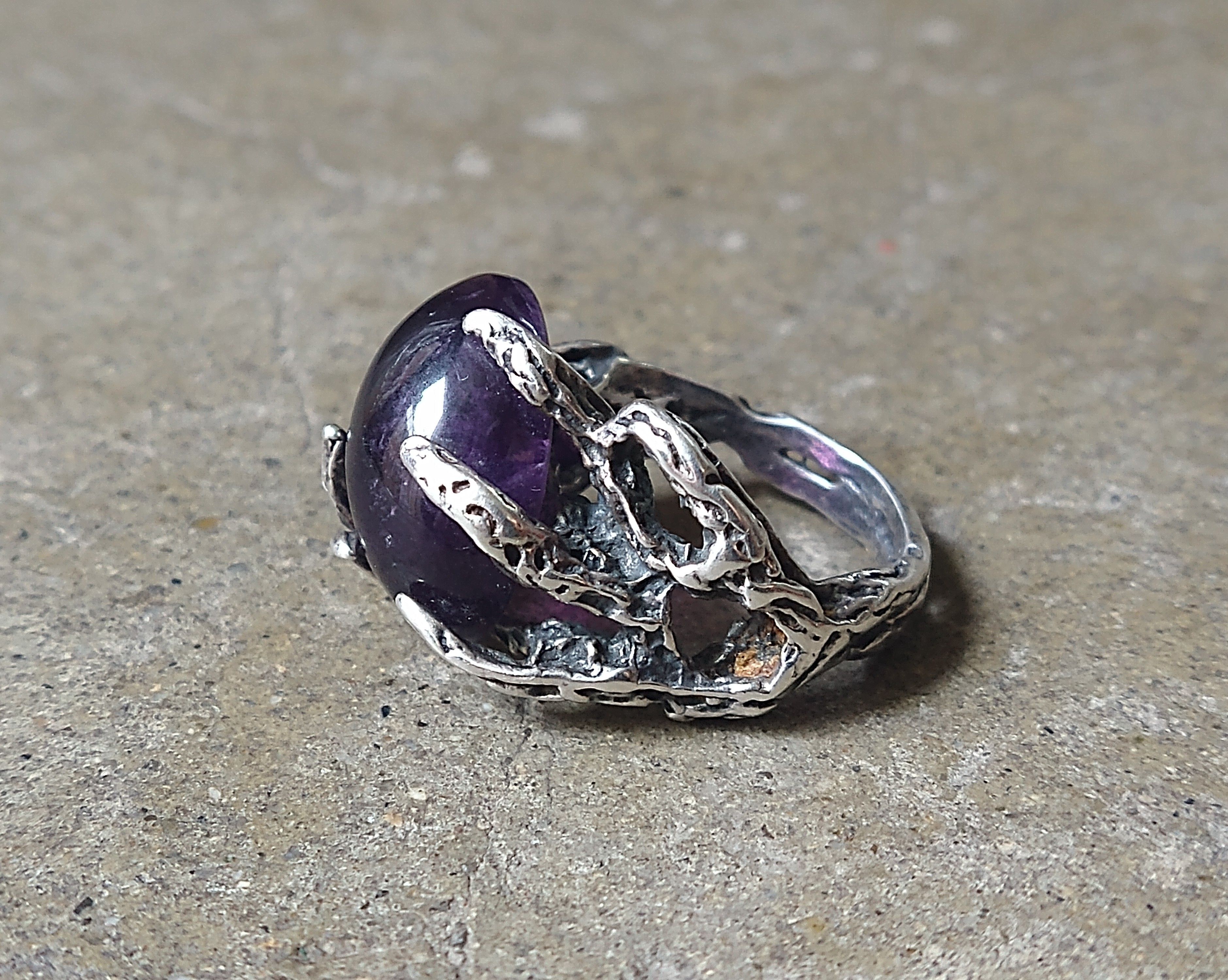 Other Sterling Silver Ring Purple Amethyst 7.75 Brutalist Modern Size ONE SIZE - 4 Thumbnail