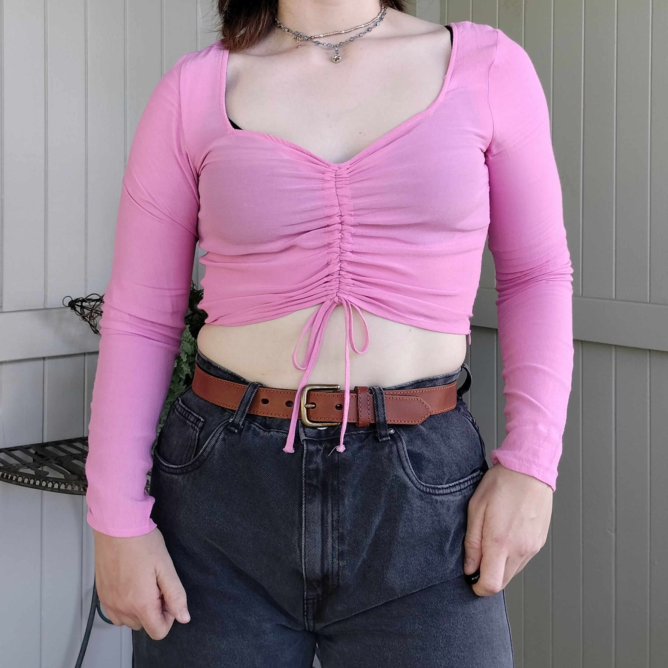Bershka Bershka hot pink ruched gathered front crop top Size S / US 4 / IT 40 - 1 Thumbnail
