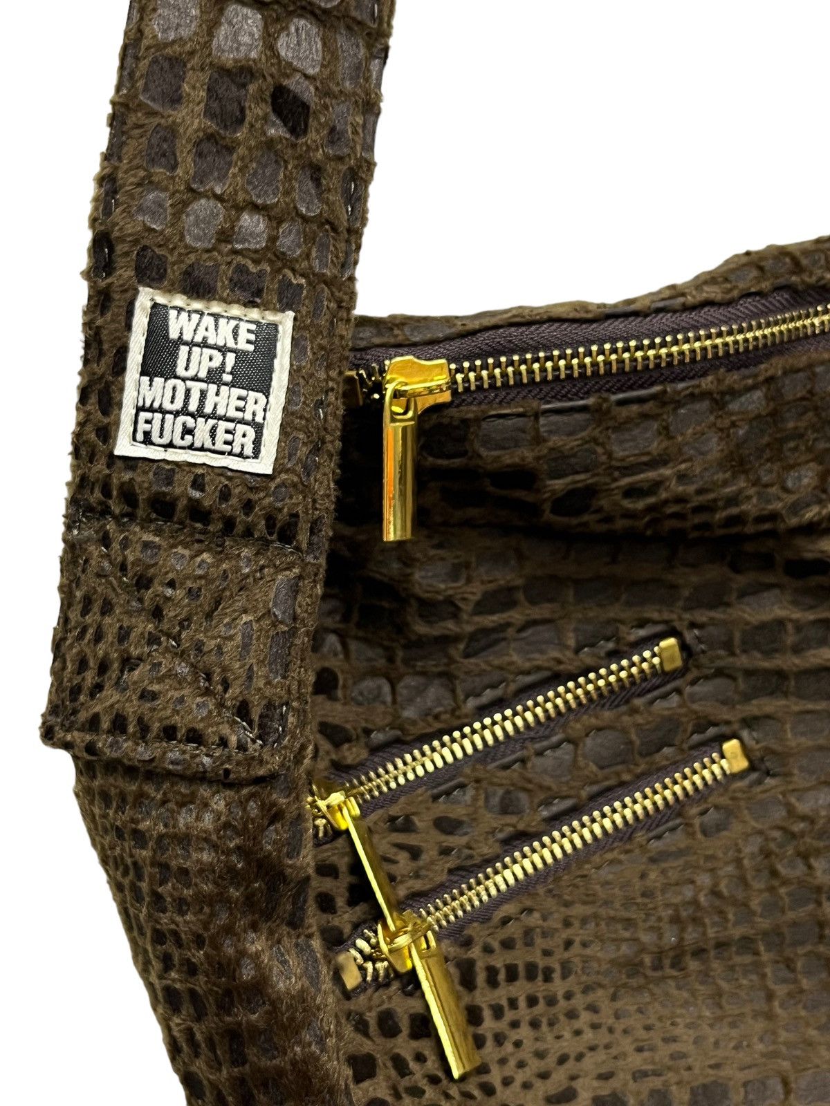 Fucking x Le Grande Bleu L G B 14 Fourteen Wake Up! Mother Fucker Cotton Velvet Sling Bag in Brown