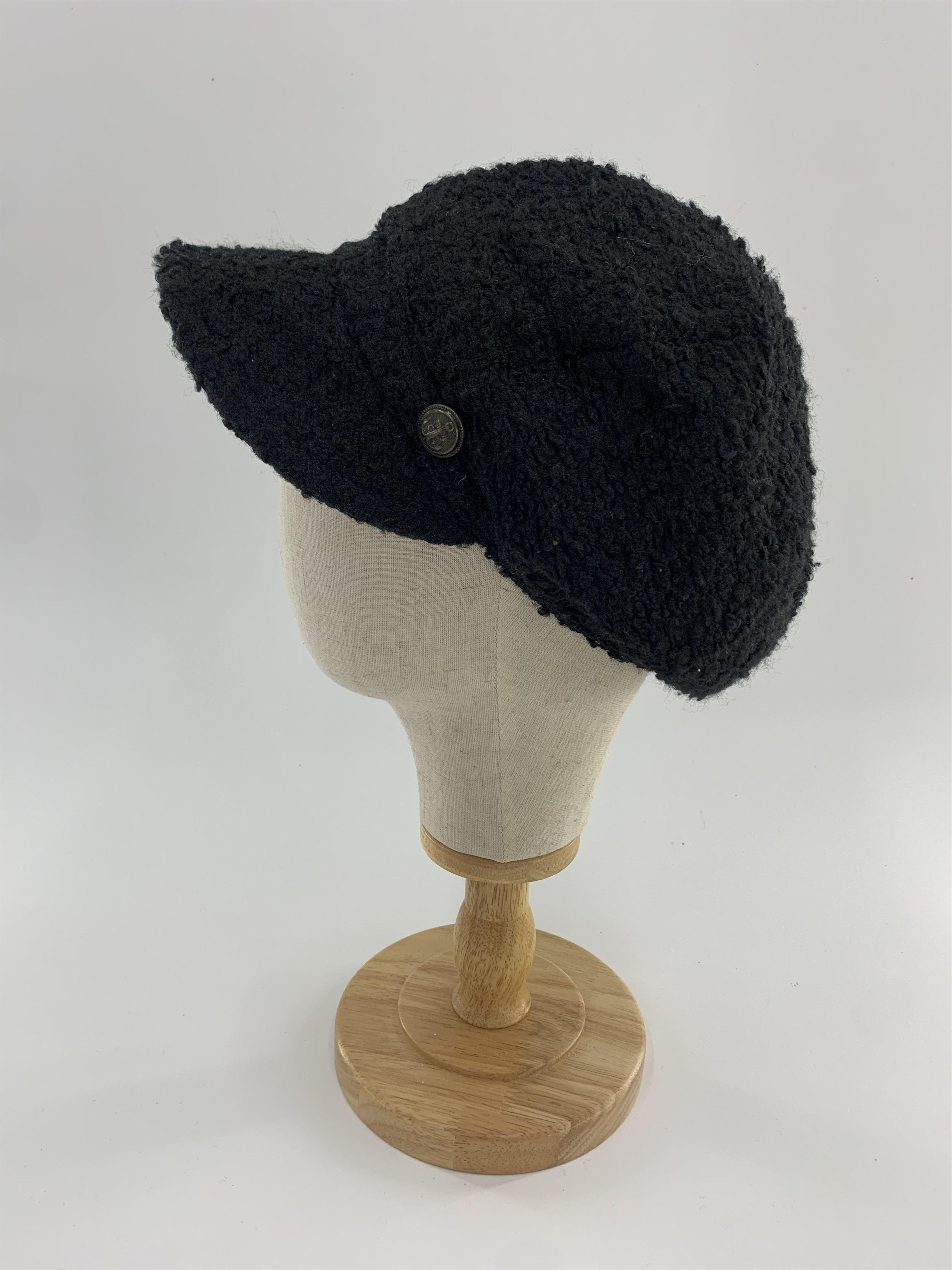Japanese Brand Black Wool Baker Boy Cap Size ONE SIZE - 1 Thumbnail