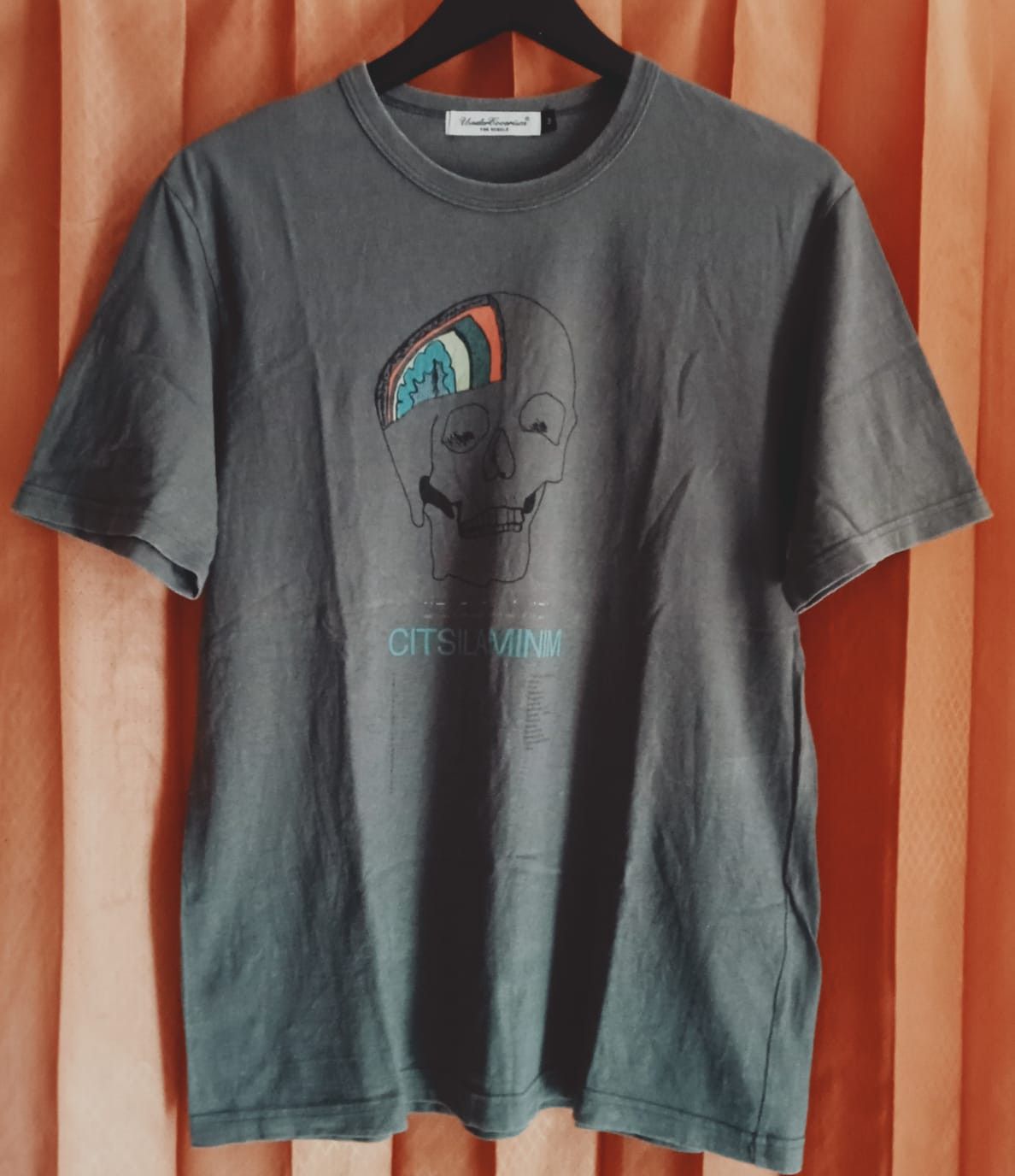 image of Undercover Citsilaminim Skull T Shirt in Dark Grey, Men's (Size Large)