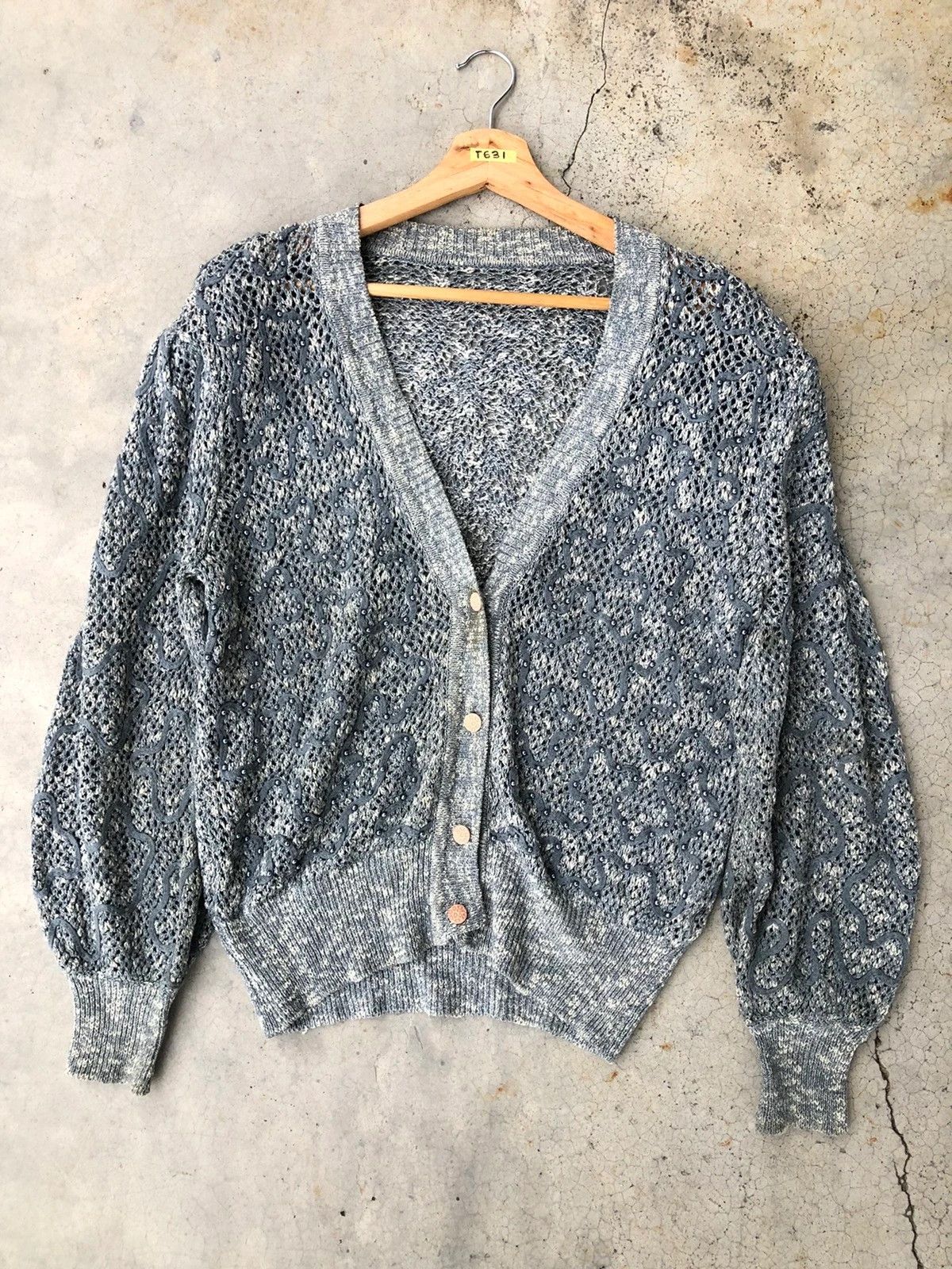 Designer × Japanese Brand 💥Vintage Sexy Cardigan Free Style Mesh Net Knitware Size US L / EU 52-54 / 3 - 1 Thumbnail