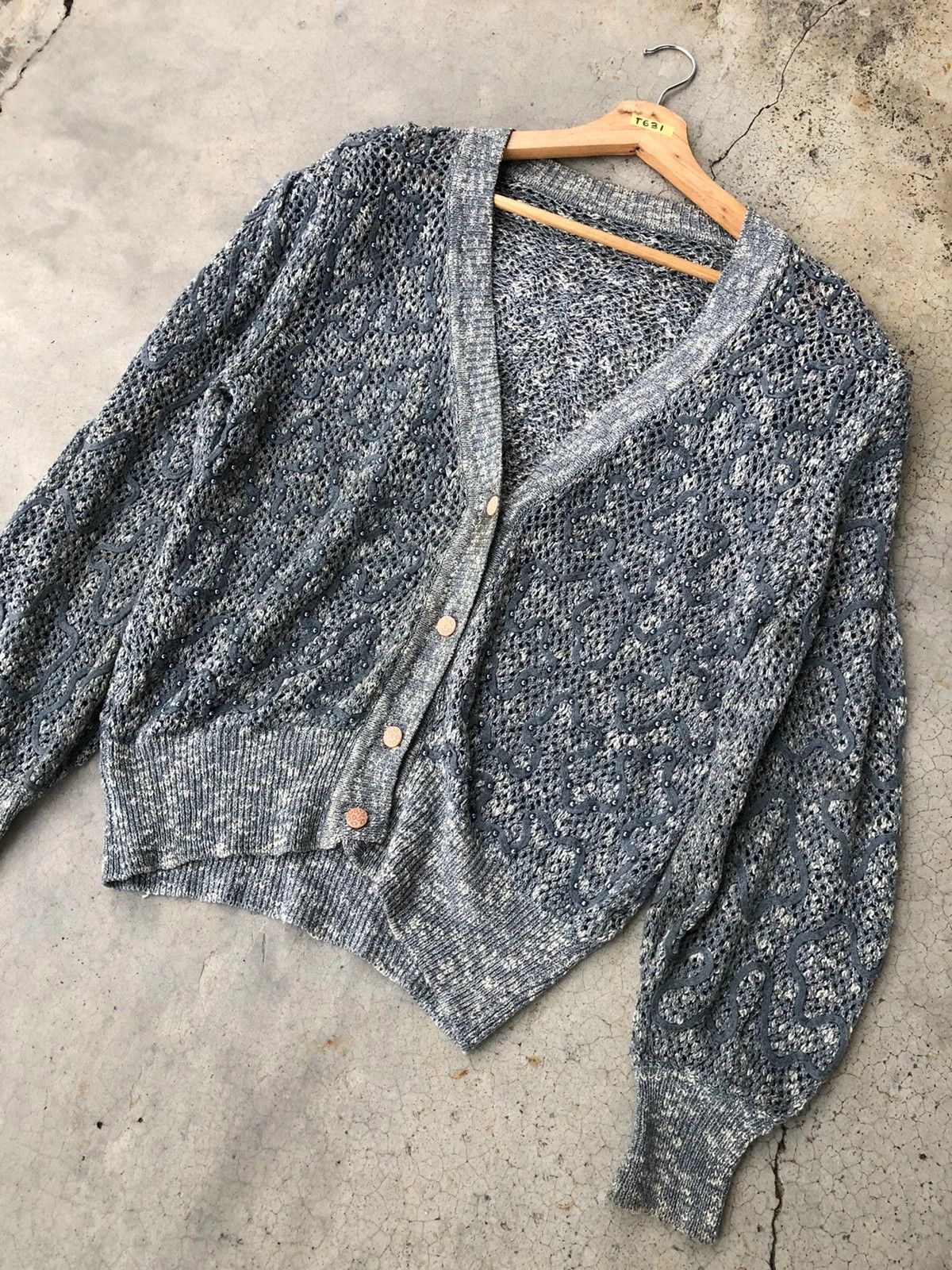 Designer × Japanese Brand 💥Vintage Sexy Cardigan Free Style Mesh Net Knitware Size US L / EU 52-54 / 3 - 4 Thumbnail