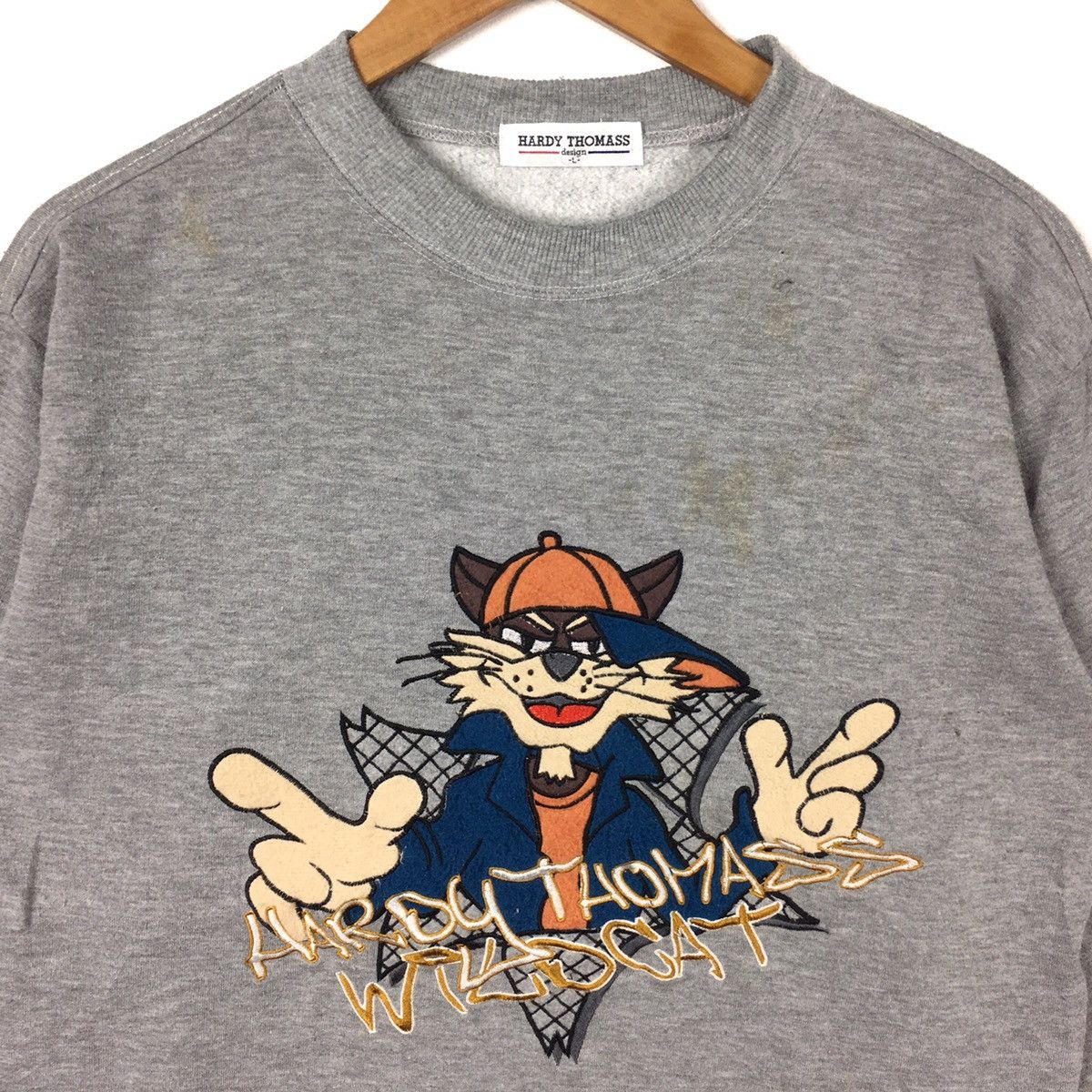 Vintage HARDY THOMASS Wild Cat HipHop RapEmbroidered Grey Sweatshirt Size US L / EU 52-54 / 3 - 2 Thumbnail