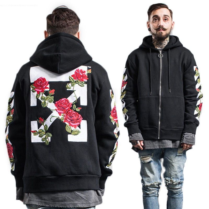 Off white hoodie with roses sale