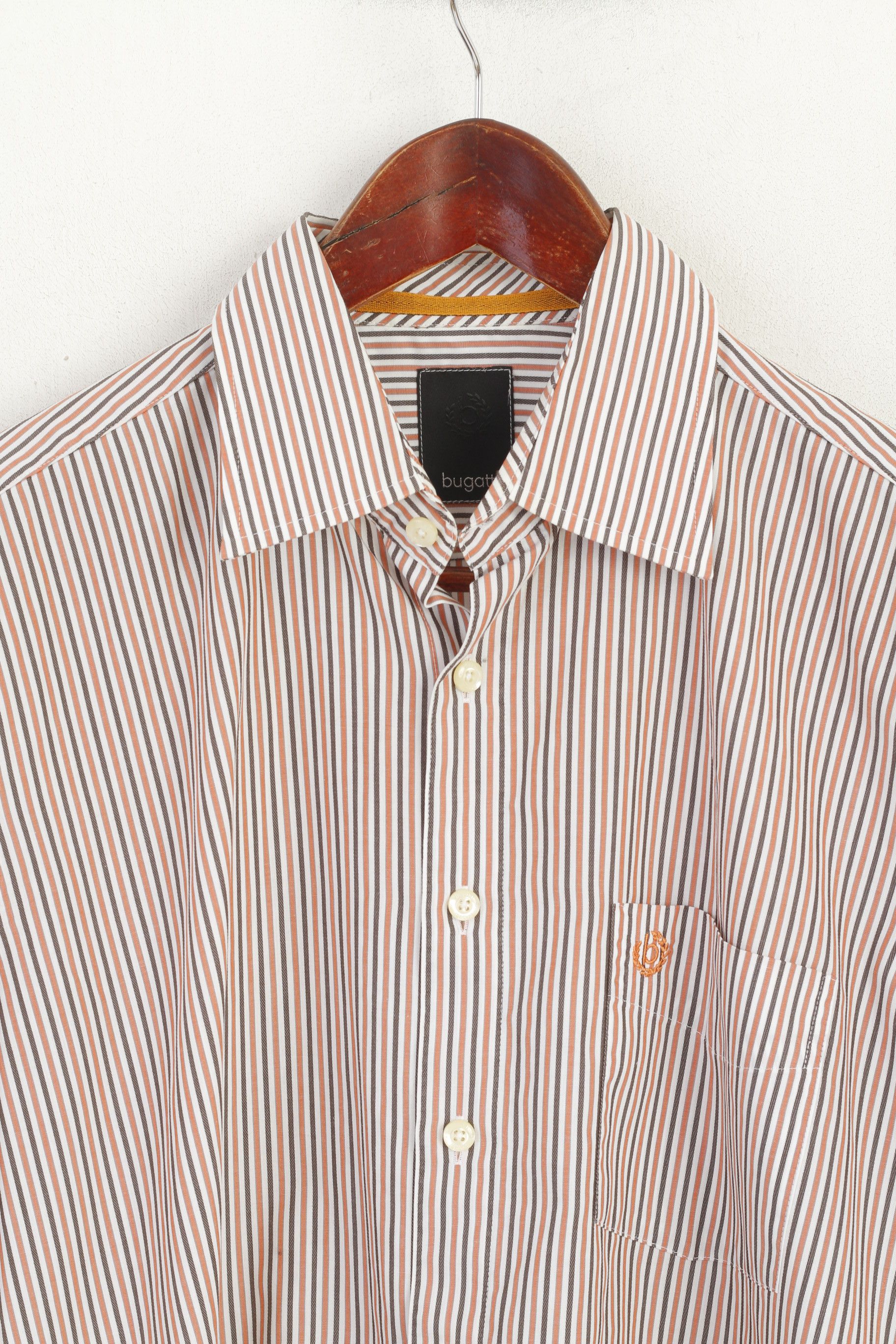 Bugatti Bugatti Men 15.5 M Casual Shirt Orange Striped 6982 Size US M / EU 48-50 / 2 - 3 Thumbnail