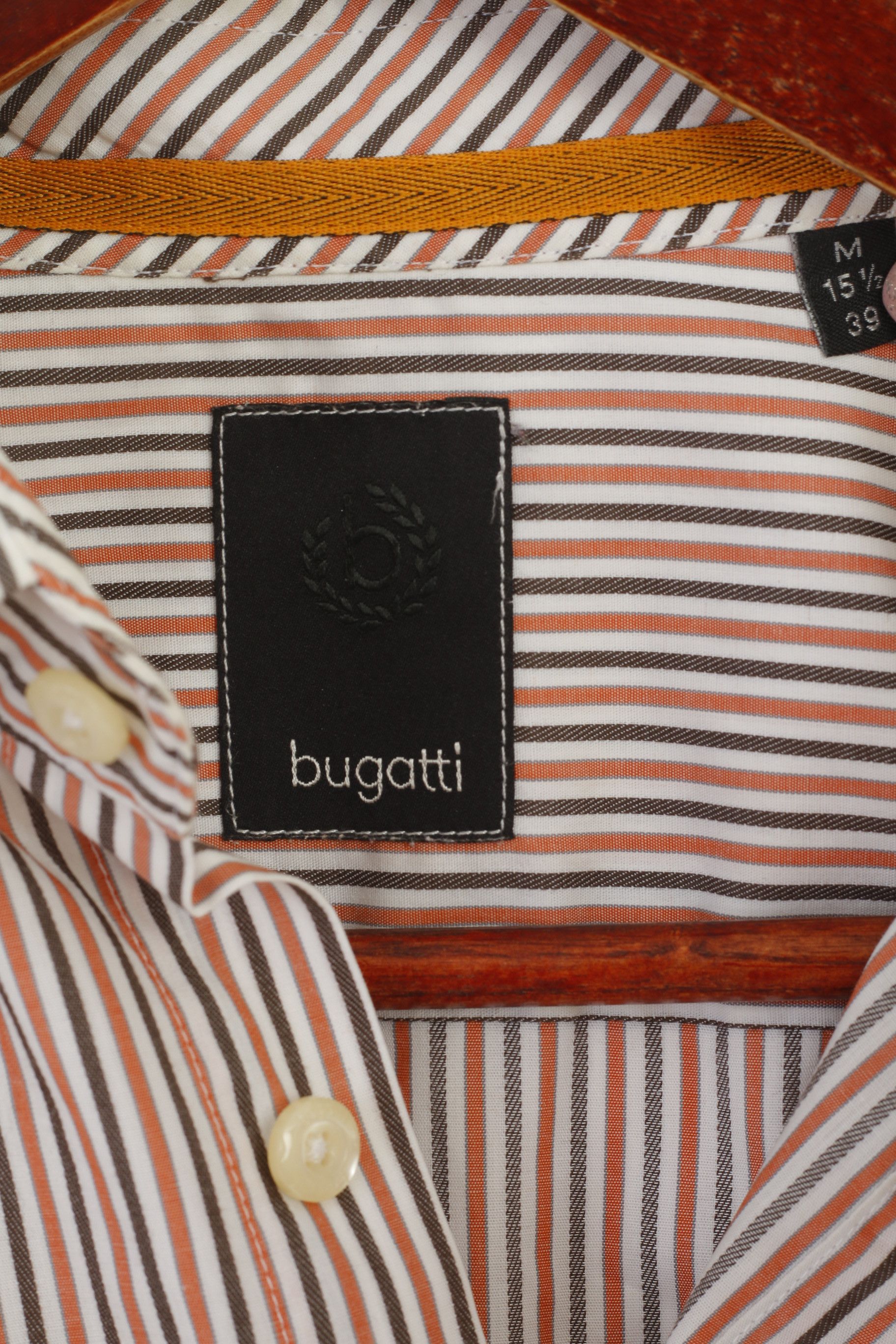 Bugatti Bugatti Men 15.5 M Casual Shirt Orange Striped 6982 Size US M / EU 48-50 / 2 - 5 Thumbnail
