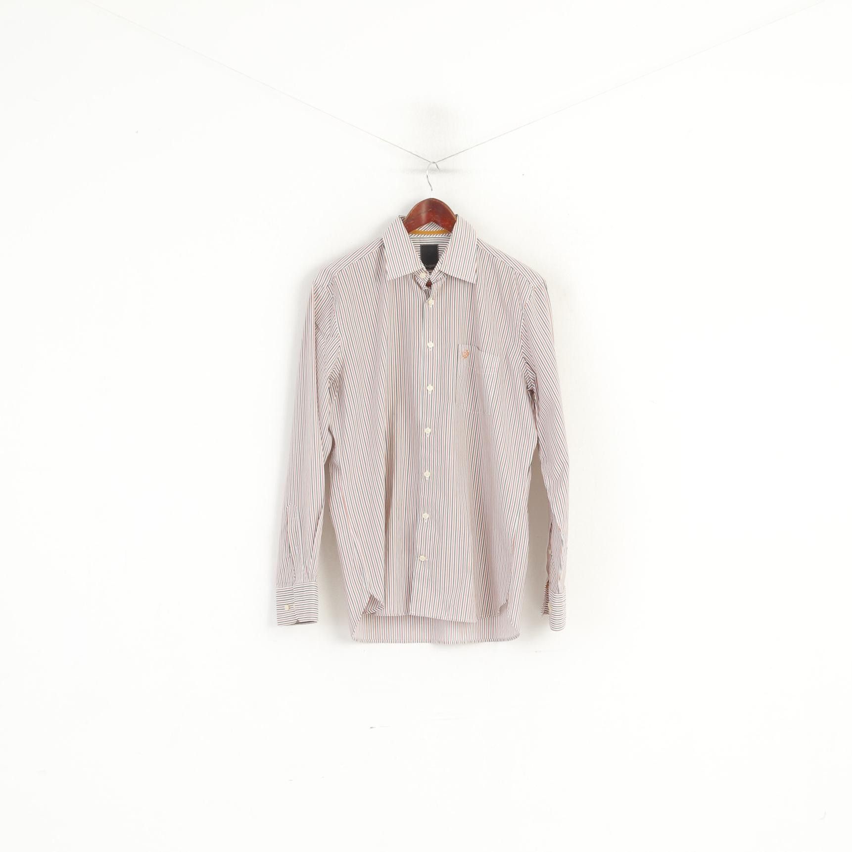 Bugatti Bugatti Men 15.5 M Casual Shirt Orange Striped 6982 Size US M / EU 48-50 / 2 - 2 Thumbnail