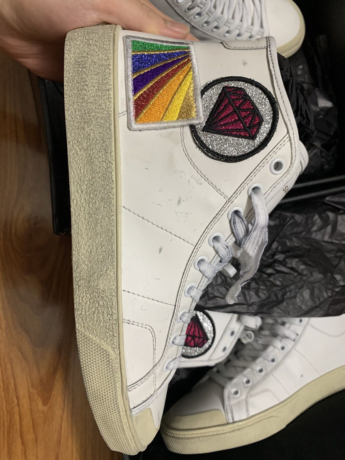 Saint Laurent Paris SL37 Saint Laurent Diamond Patch High Sneaker Size US 7 / EU 40 - 2 Thumbnail