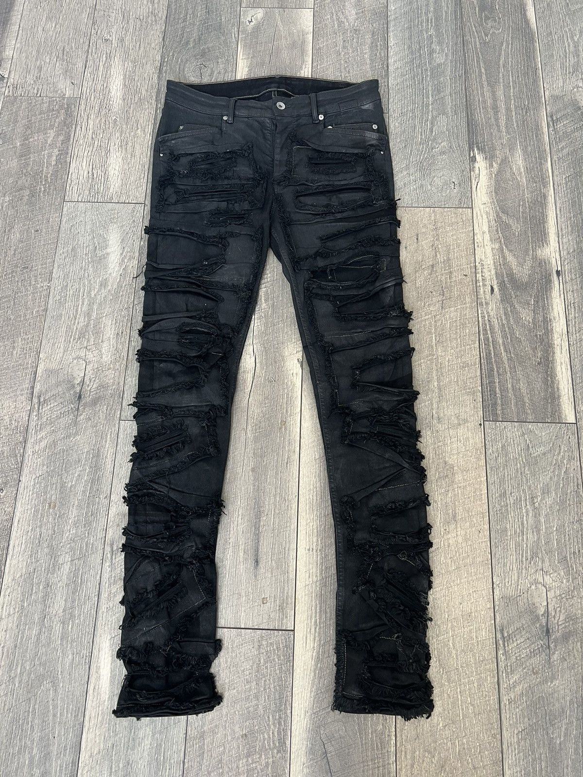 image of Rick Owens Slashed Tyrone Denim in Black, Men's (Size 32)
