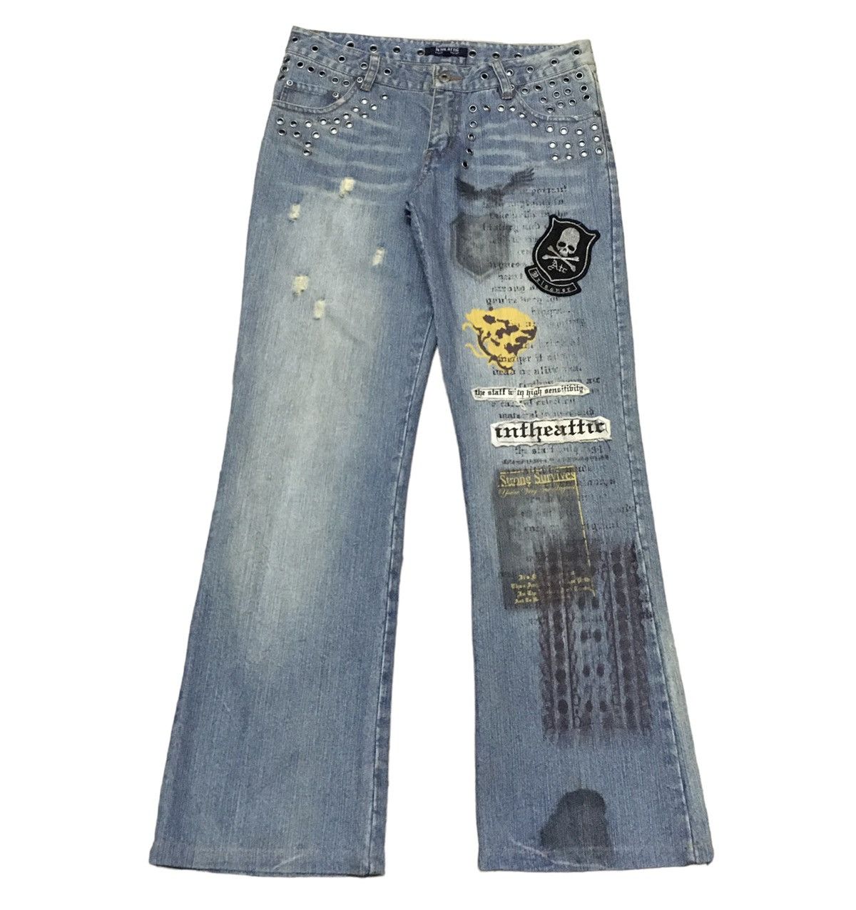In The Attic × Japanese Brand × Vintage Very Rare Design Vintage In The Attic Flared Jeans 1990s Size US 31 - 1 Thumbnail