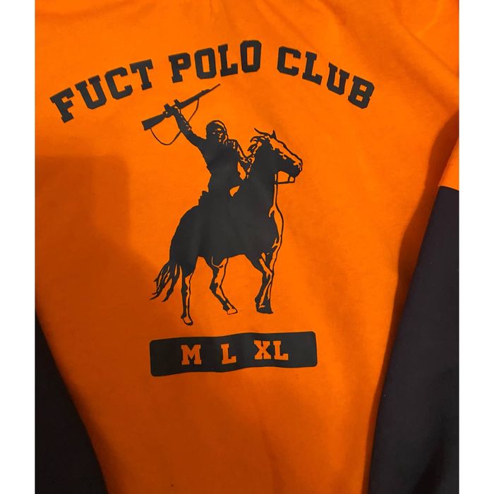 Fuct FUCT POLO CLUB HOODIE TEE ORANGE/ NAVY | Grailed