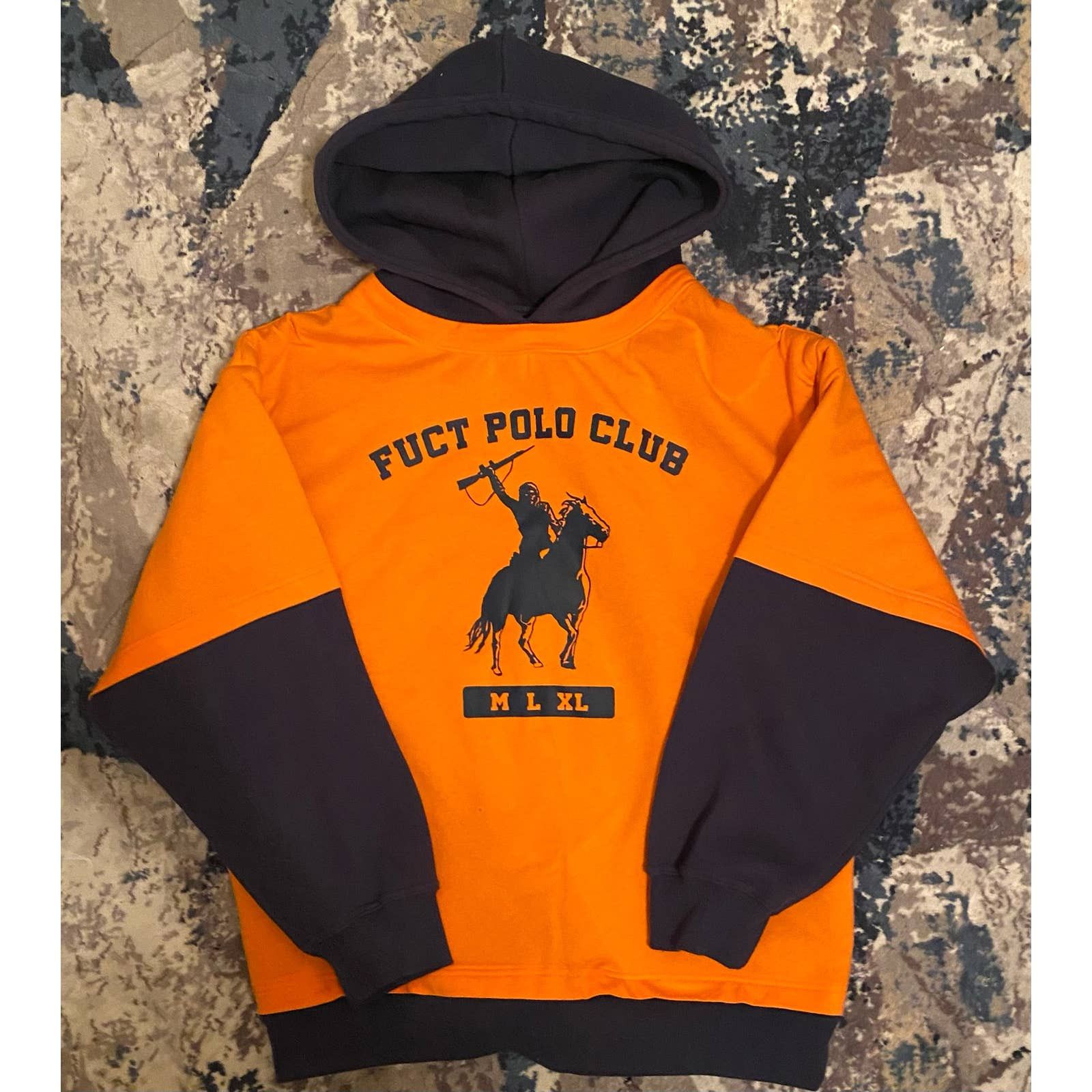 Fuct FUCT POLO CLUB HOODIE TEE ORANGE/ NAVY | Grailed