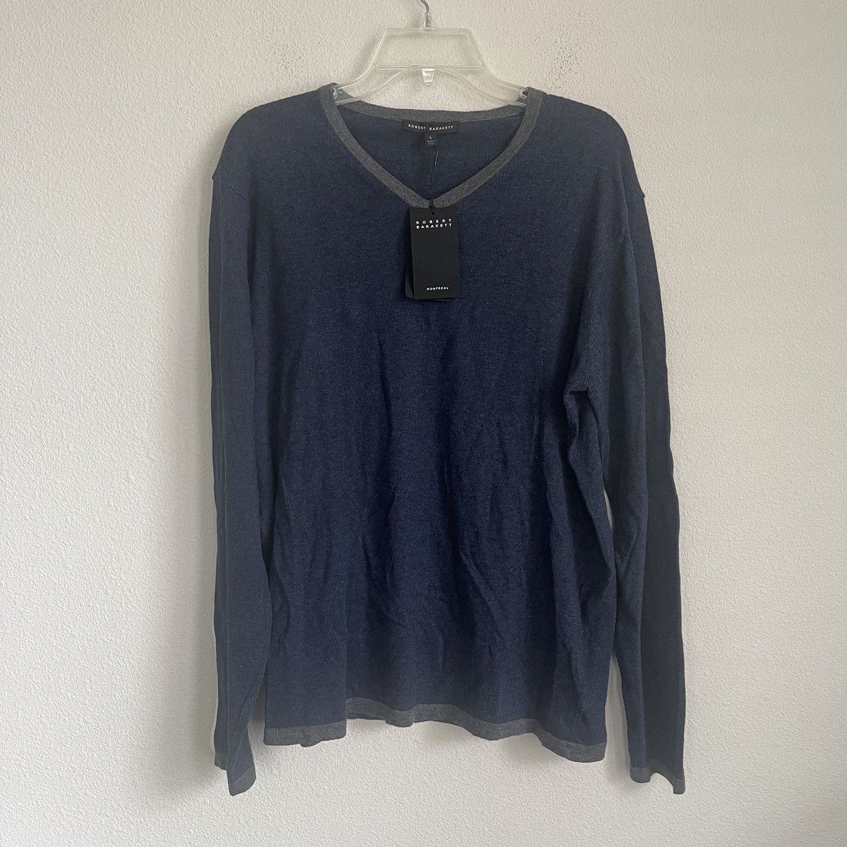 Robert Barakett V Neck Long Sleeve Cotton Sweater Pullover