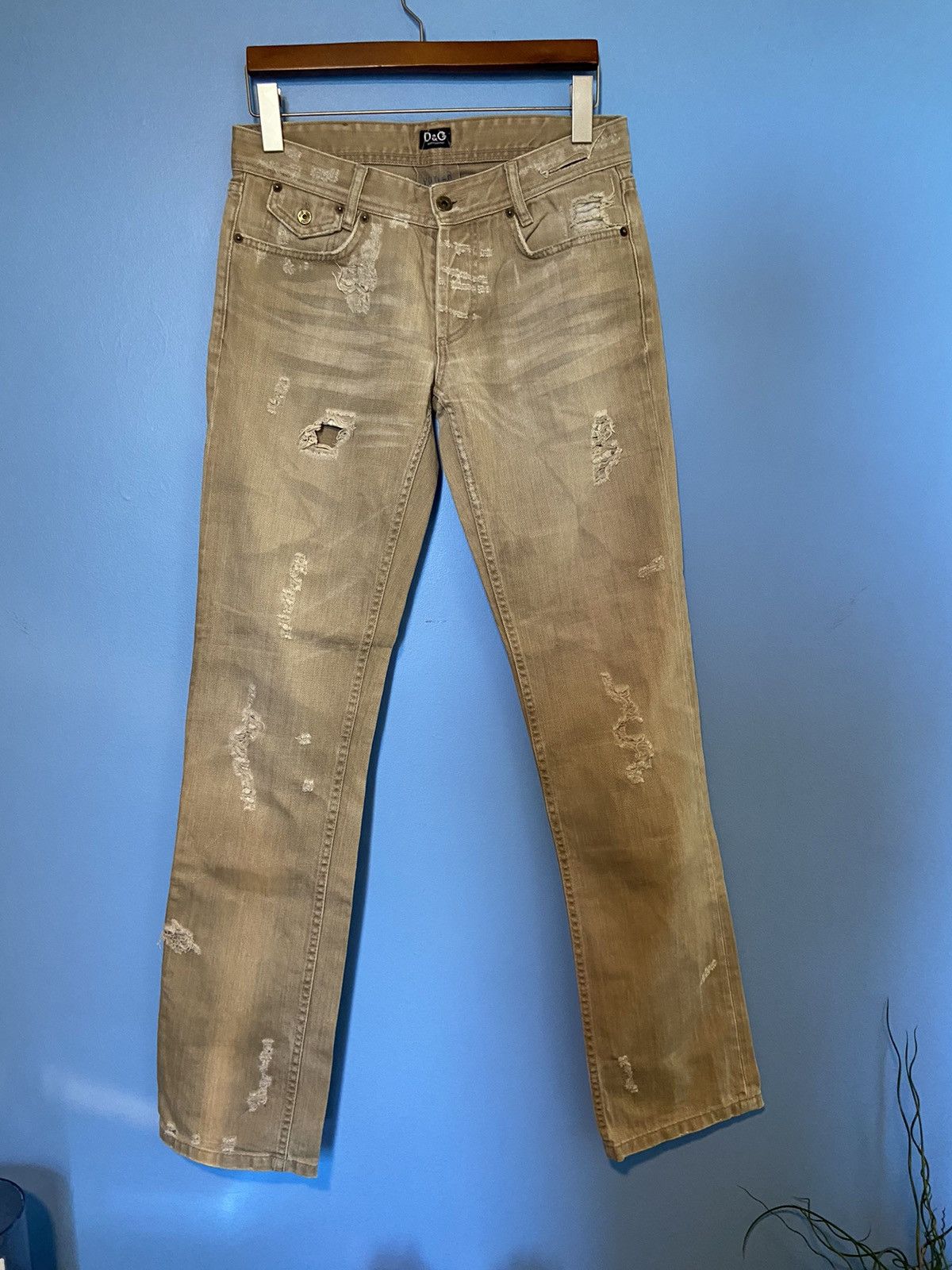 Vintage Dolce & Gabbana Khaki Distressed Denim