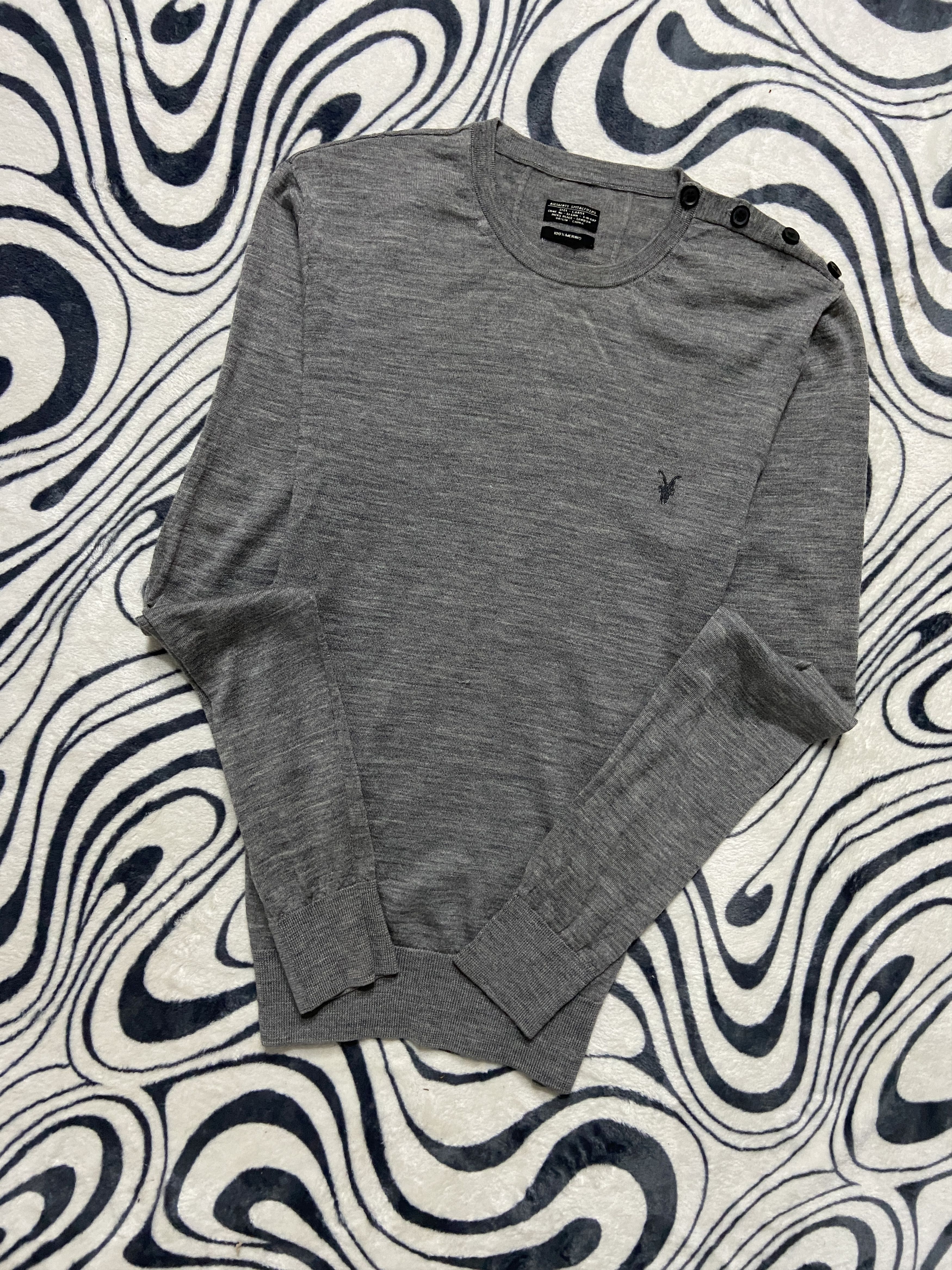Allsaints Allsaints Mens Crewneck 100% Merino Wool Sweater Size US L / EU 52-54 / 3 - 1 Thumbnail