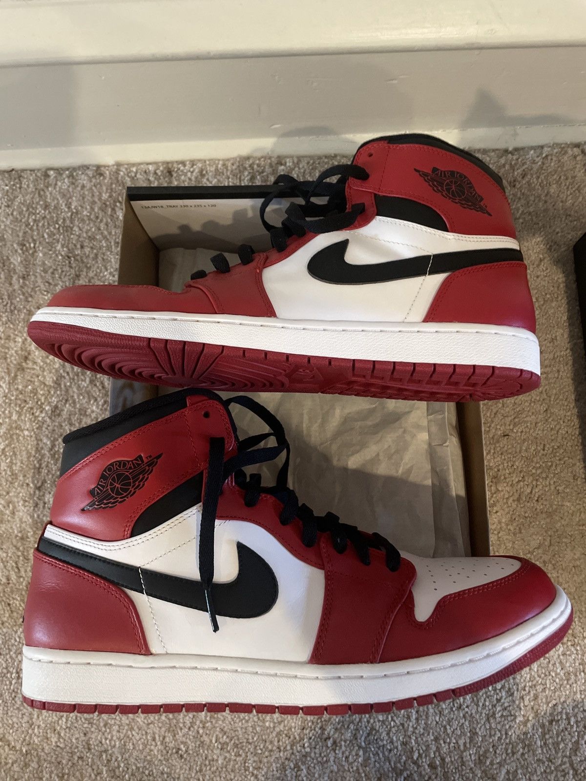 image of Jordan Nike Jordan 1 Chicago 2013 Shoes in White/Varsity Red/Black, Men's (Size 11.5)