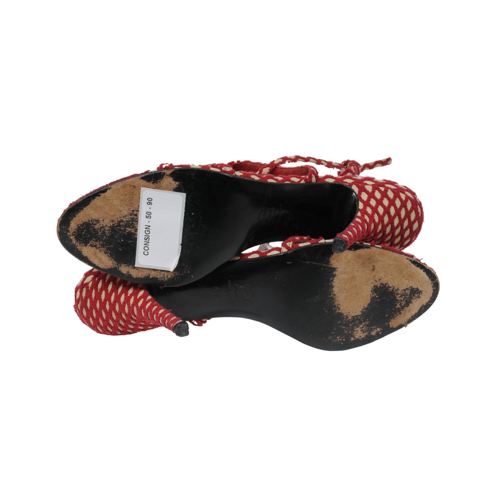 Pierre Hardy Red Tan Fishnet 90mm Strappy Sandals Heels Size US 8 / IT 38 - 10 Thumbnail