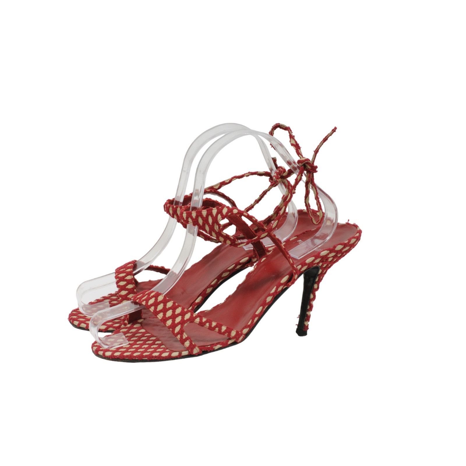 Pierre Hardy Red Tan Fishnet 90mm Strappy Sandals Heels Size US 8 / IT 38 - 4 Thumbnail