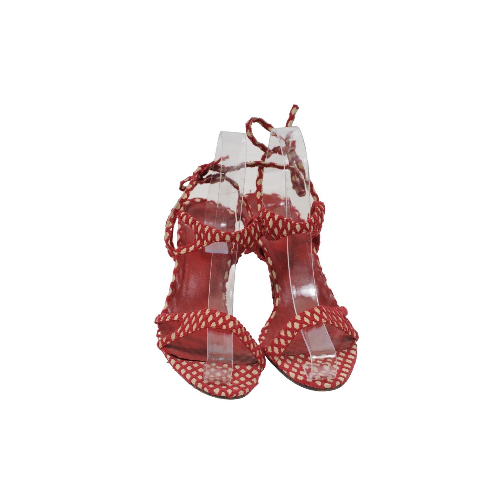 Pierre Hardy Red Tan Fishnet 90mm Strappy Sandals Heels Size US 8 / IT 38 - 2 Thumbnail