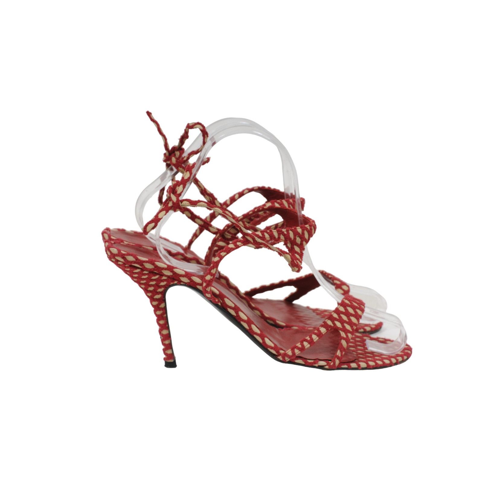 Pierre Hardy Red Tan Fishnet 90mm Strappy Sandals Heels Size US 8 / IT 38 - 8 Thumbnail