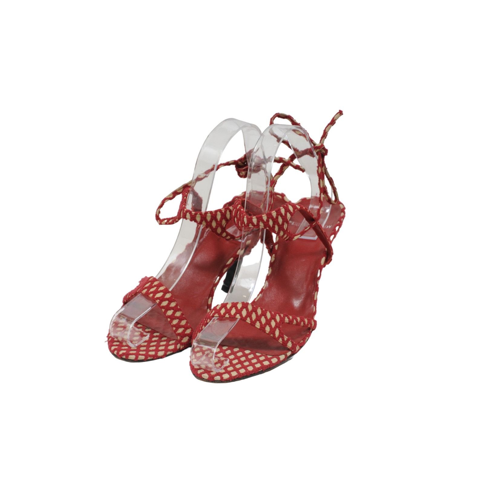 Pierre Hardy Red Tan Fishnet 90mm Strappy Sandals Heels Size US 8 / IT 38 - 3 Thumbnail